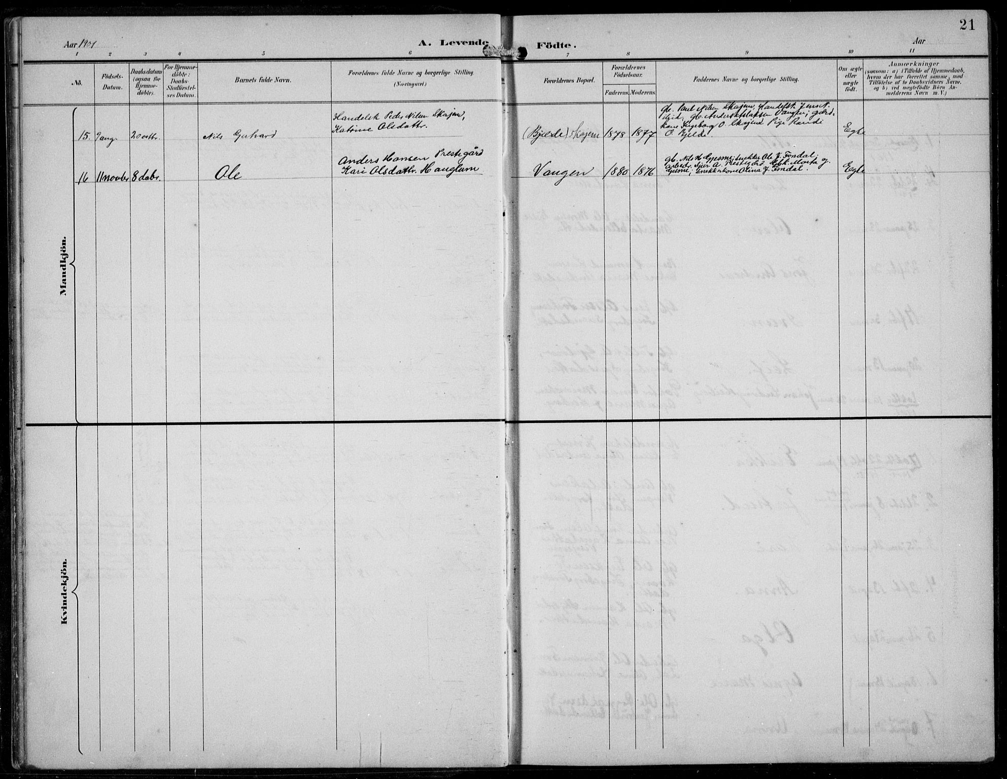 Aurland sokneprestembete, SAB/A-99937/H/Hb/Hba/L0003: Parish register (copy) no. A 3, 1896-1939, p. 21