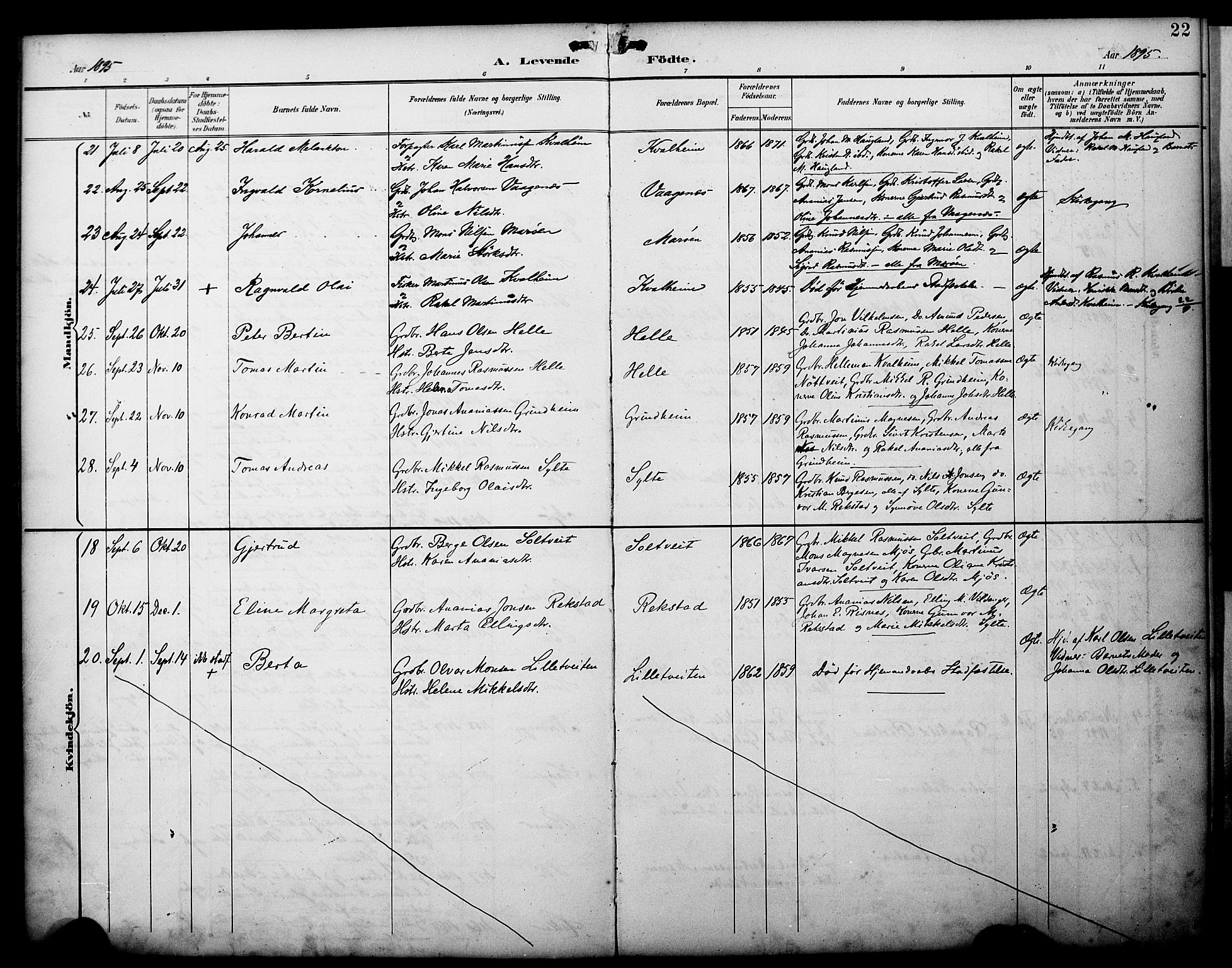 Manger sokneprestembete, SAB/A-76801/H/Haa: Parish register (official) no. C 2, 1891-1902, p. 22
