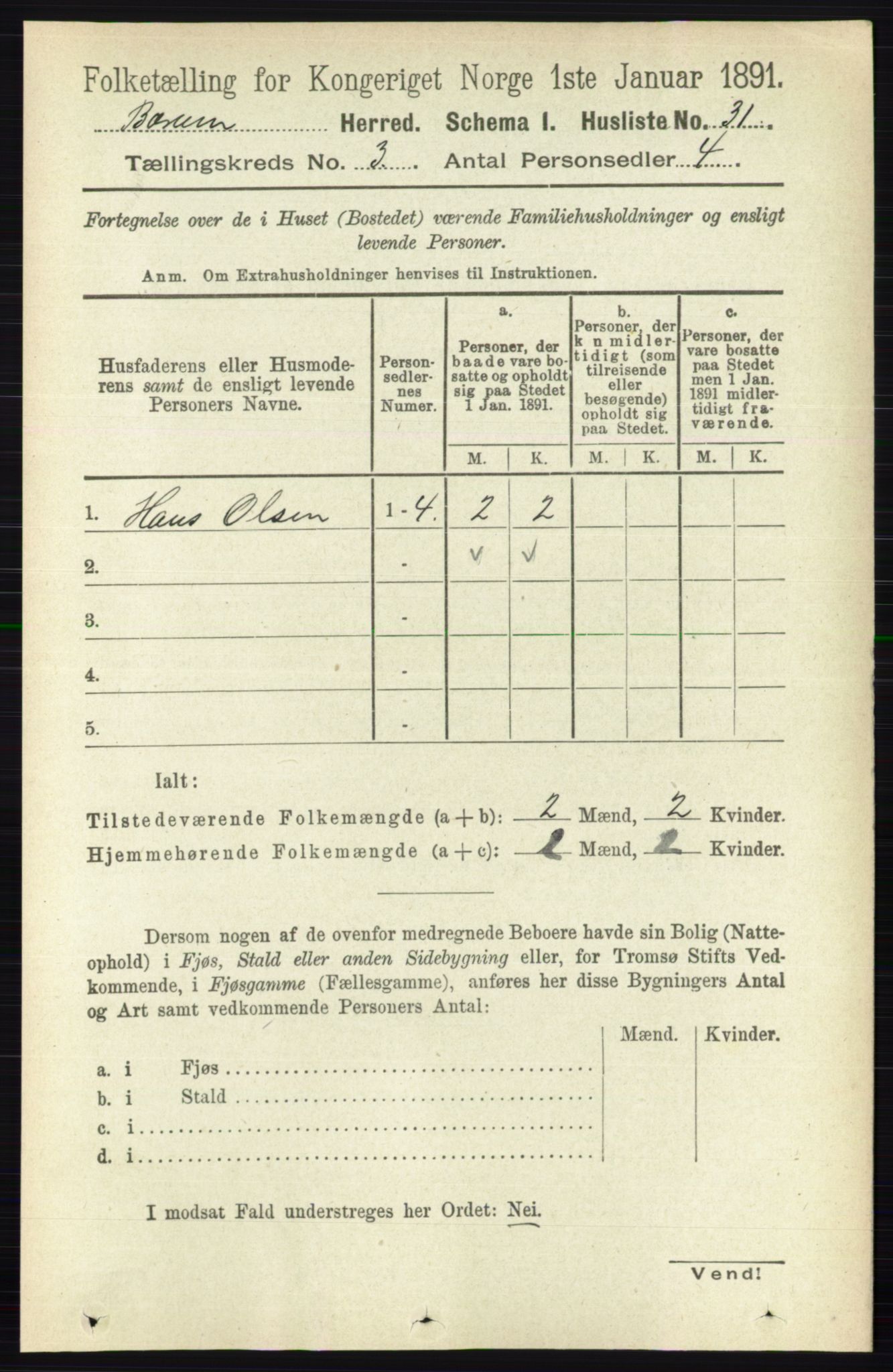 RA, 1891 census for 0219 Bærum, 1891, p. 1932