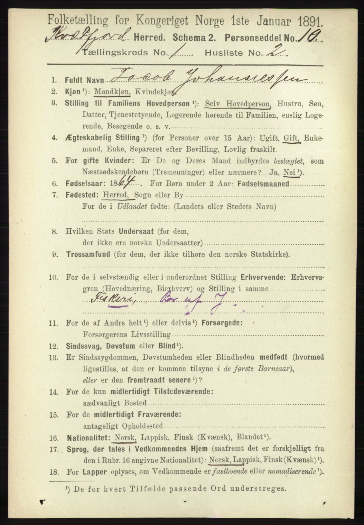 RA, 1891 census for 1911 Kvæfjord, 1891, p. 109