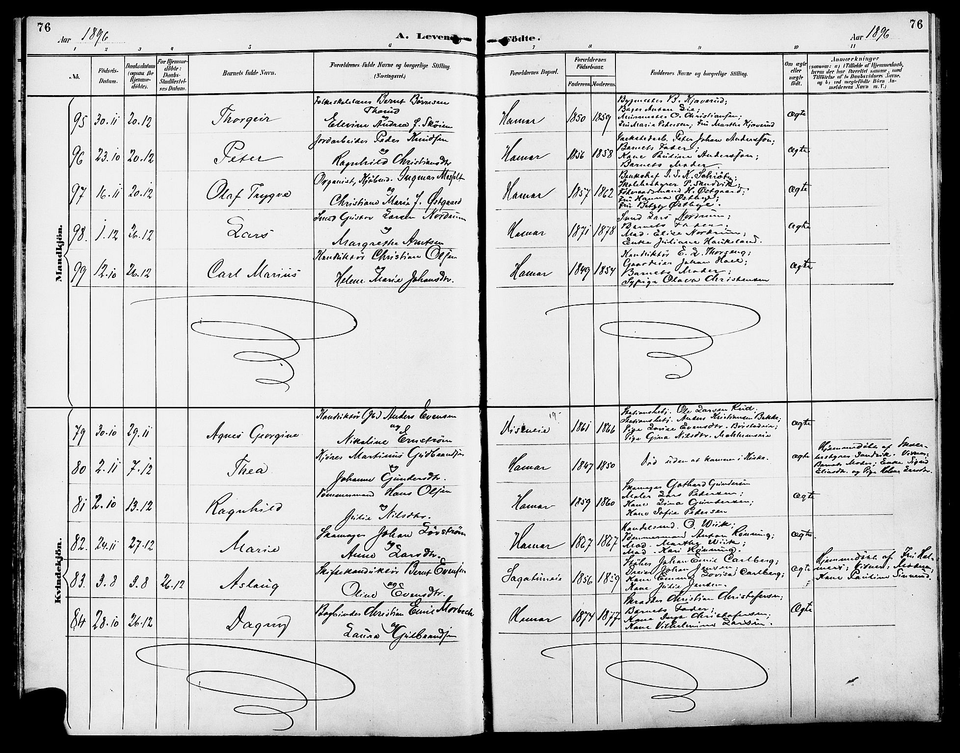 Vang prestekontor, Hedmark, SAH/PREST-008/H/Ha/Haa/L0017: Parish register (official) no. 17, 1890-1899, p. 76