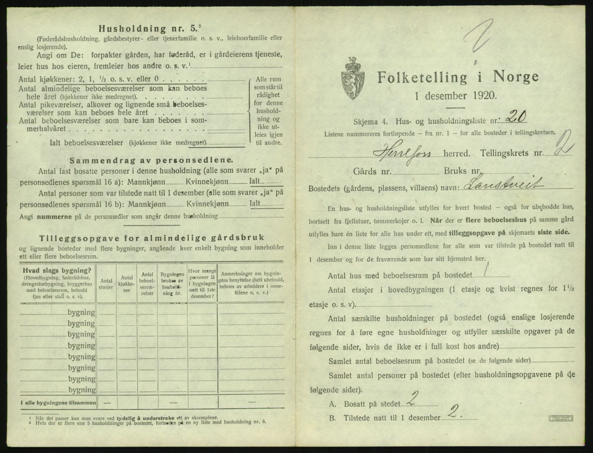 SAK, 1920 census for Herefoss, 1920, p. 86