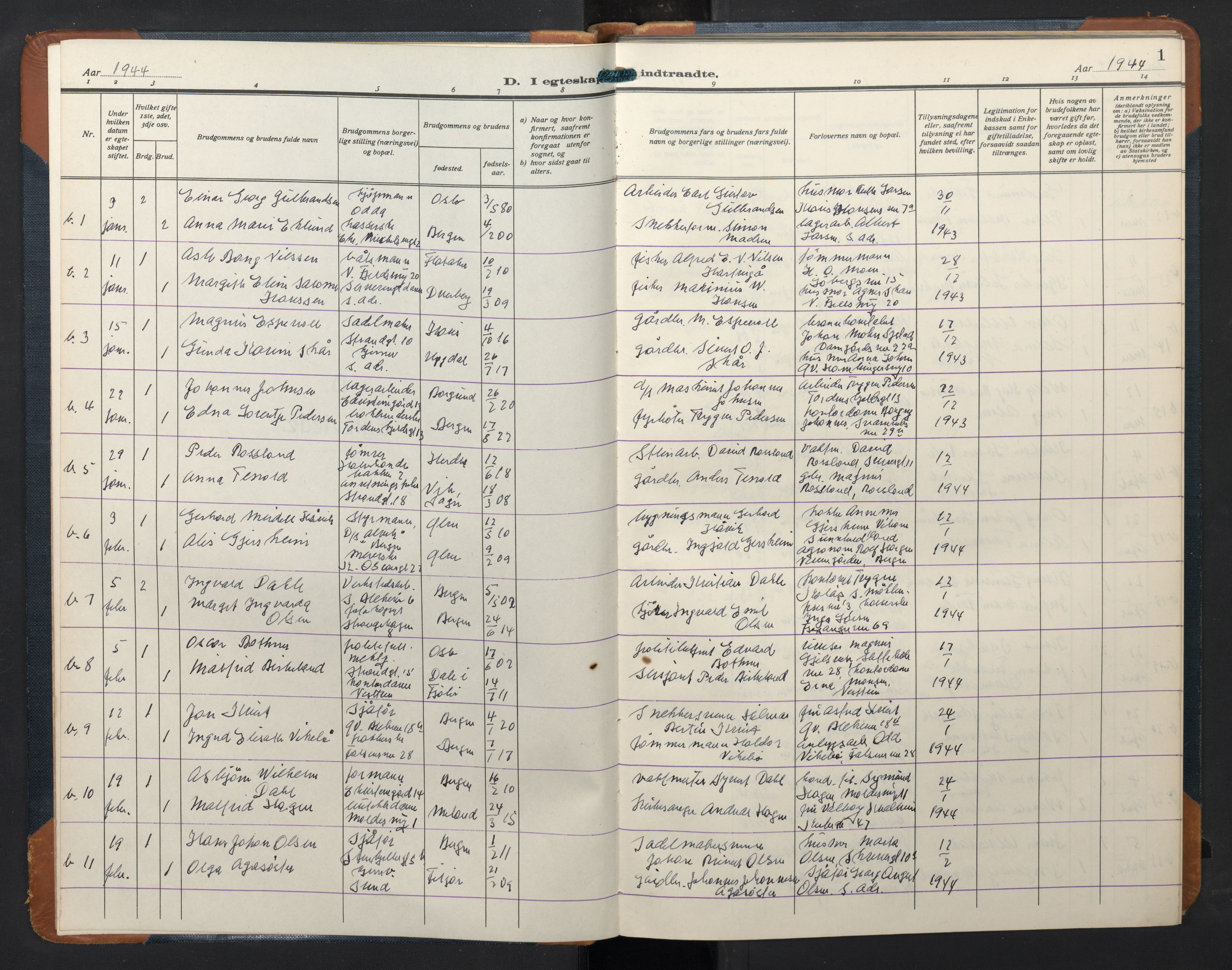 Korskirken sokneprestembete, AV/SAB-A-76101/H/Hab: Parish register (copy) no. D 6, 1944-1956, p. 0b-1a