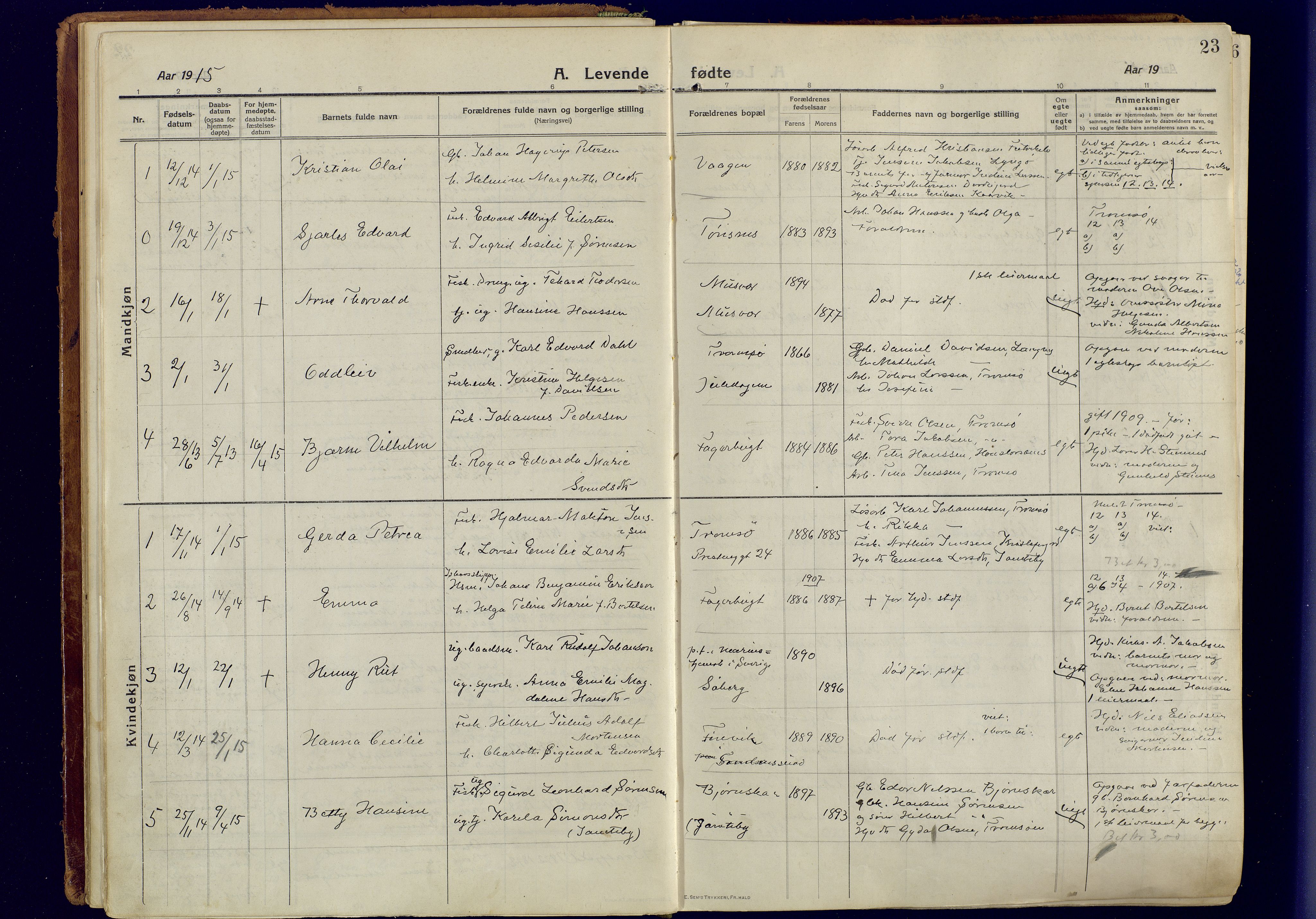 Tromsøysund sokneprestkontor, AV/SATØ-S-1304/G/Ga/L0008kirke: Parish register (official) no. 8, 1914-1922, p. 23