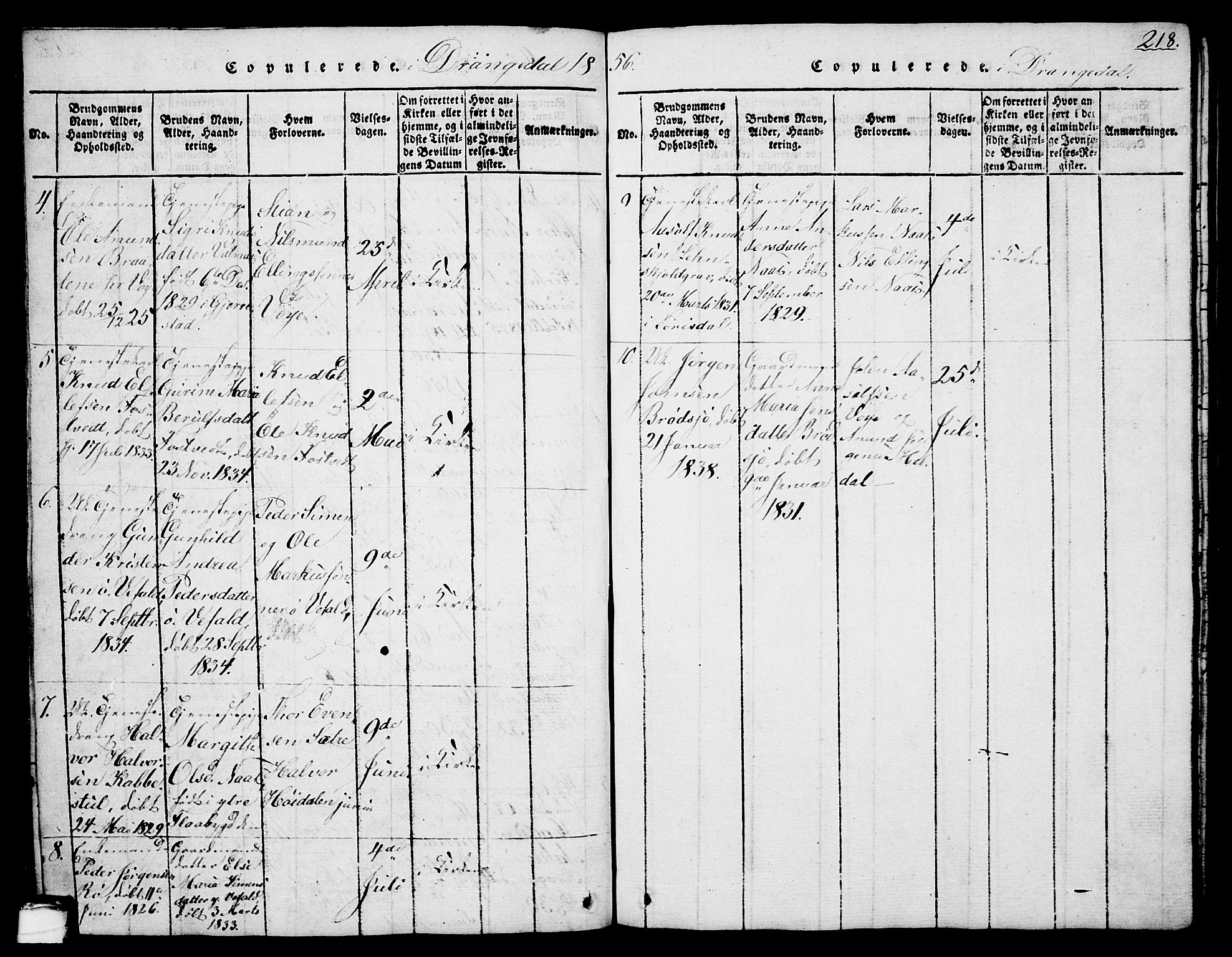 Drangedal kirkebøker, AV/SAKO-A-258/G/Ga/L0001: Parish register (copy) no. I 1 /1, 1814-1856, p. 218