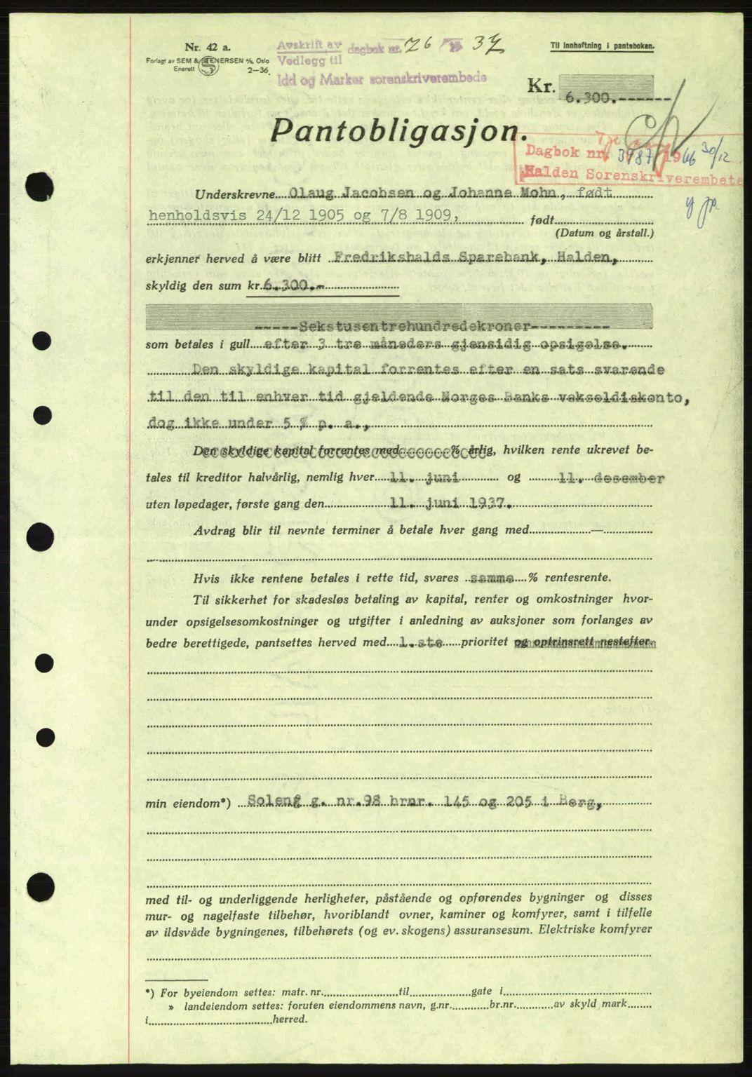 Idd og Marker sorenskriveri, AV/SAO-A-10283/G/Gb/Gbc/L0001: Mortgage book no. B1-3, 1936-1939, Diary no: : 76/1937