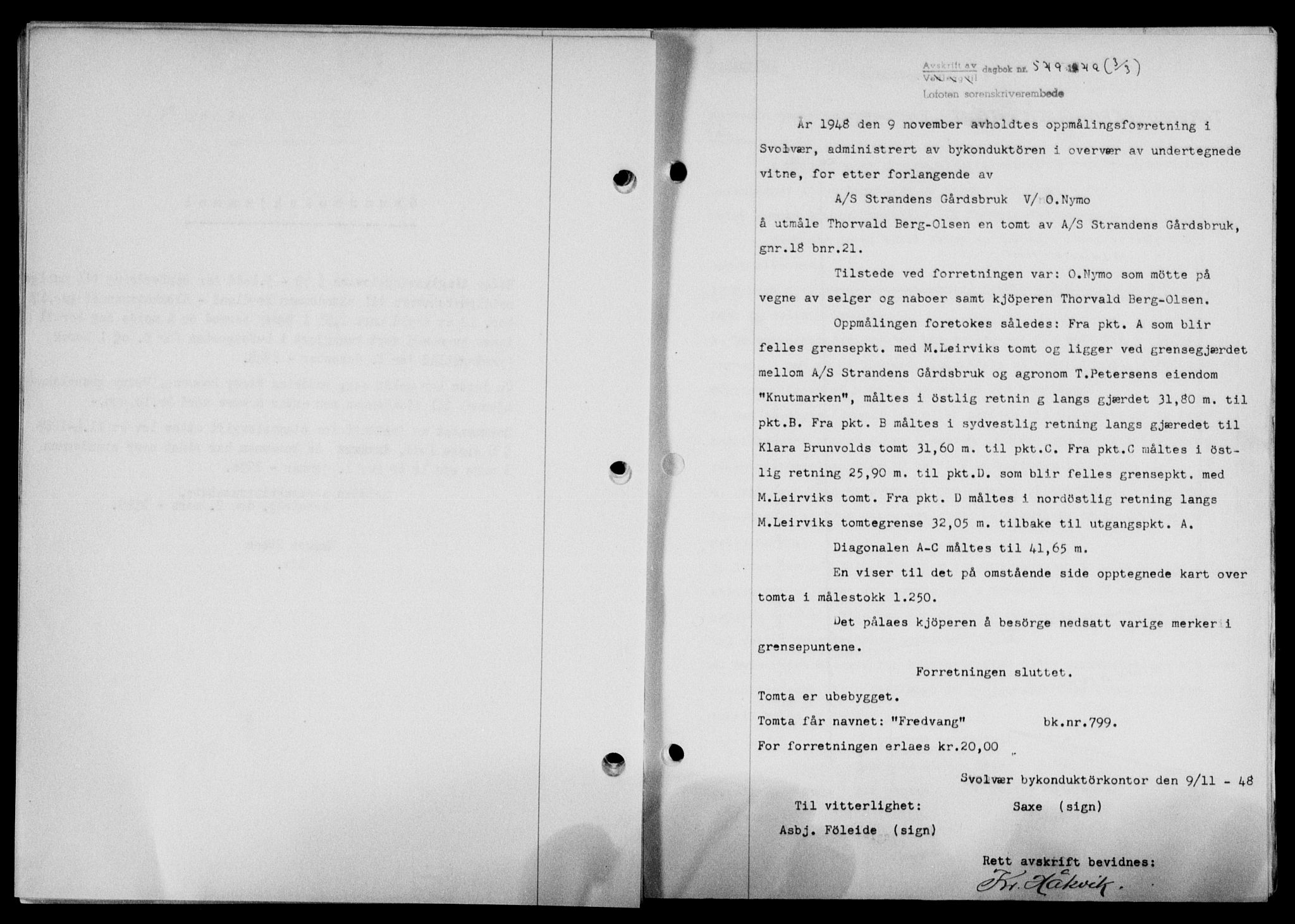 Lofoten sorenskriveri, SAT/A-0017/1/2/2C/L0020a: Mortgage book no. 20a, 1948-1949, Diary no: : 549/1949