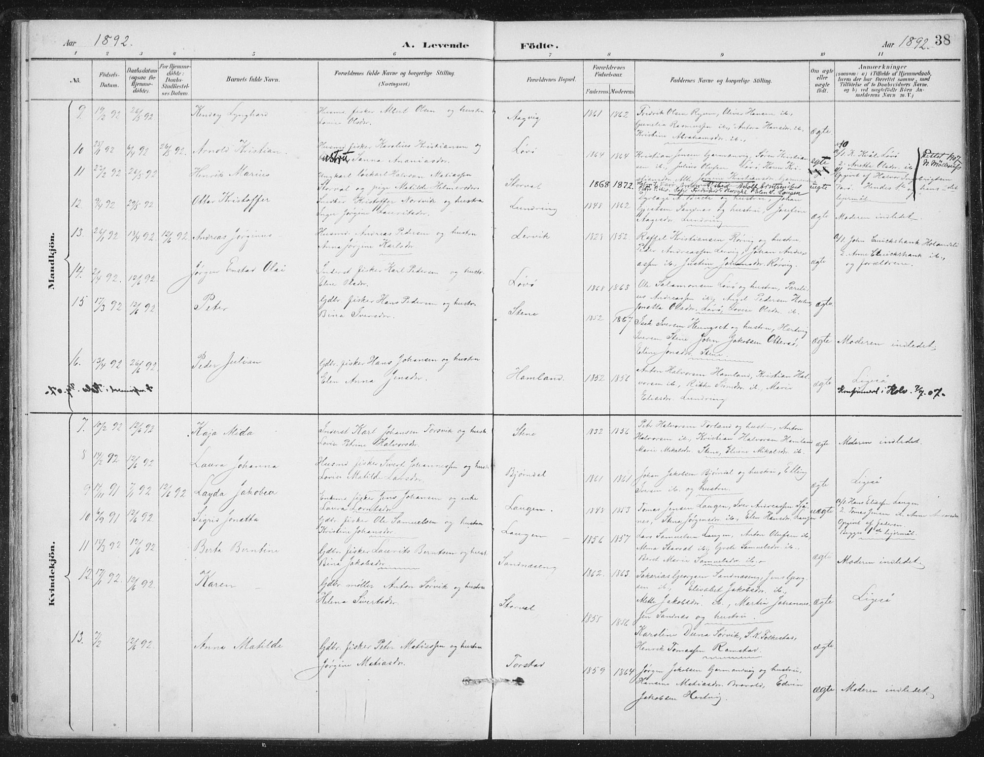 Ministerialprotokoller, klokkerbøker og fødselsregistre - Nord-Trøndelag, SAT/A-1458/784/L0673: Parish register (official) no. 784A08, 1888-1899, p. 38