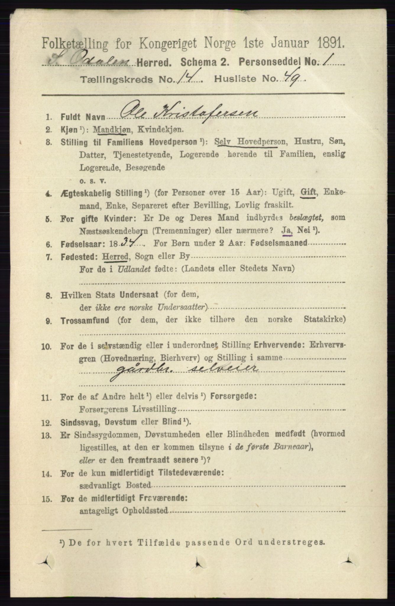 RA, 1891 census for 0419 Sør-Odal, 1891, p. 6340