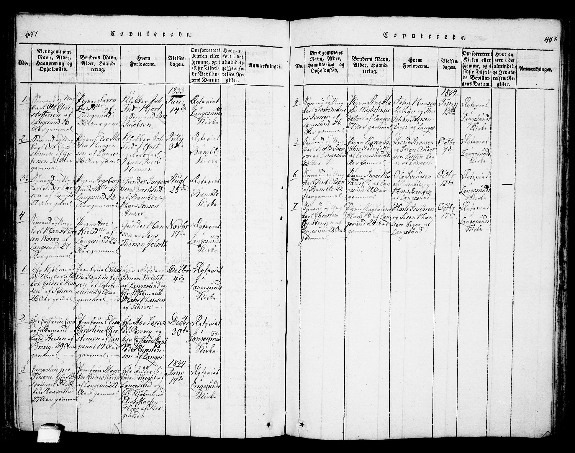 Bamble kirkebøker, SAKO/A-253/F/Fa/L0003: Parish register (official) no. I 3 /2, 1815-1834, p. 477-478