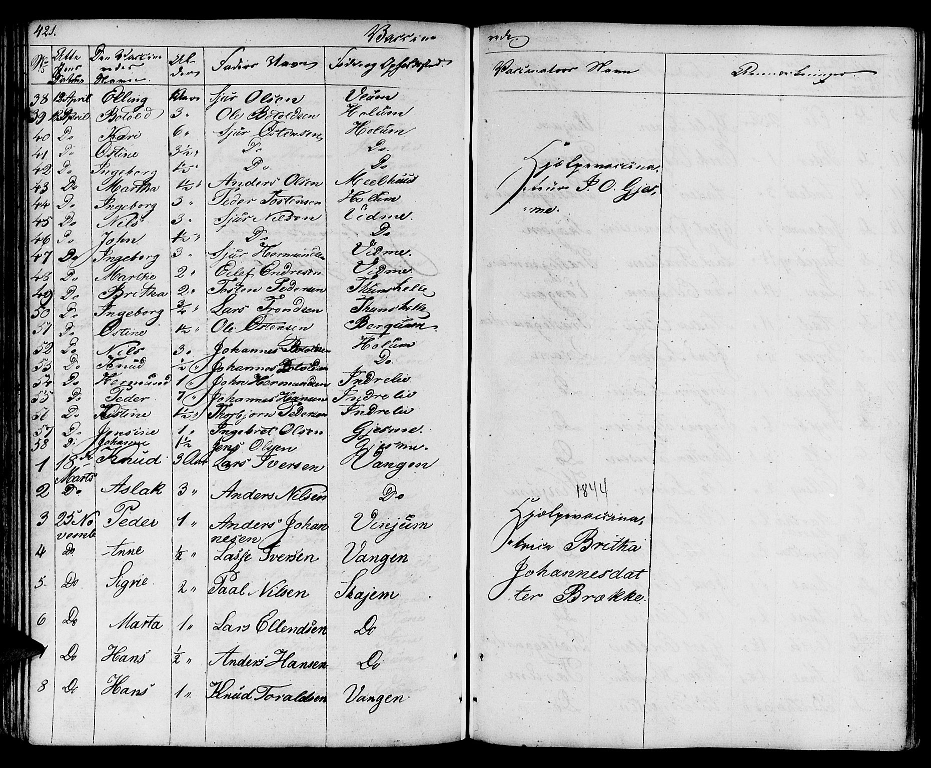 Aurland sokneprestembete, AV/SAB-A-99937/H/Ha/Haa/L0006: Parish register (official) no. A 6, 1821-1859, p. 421