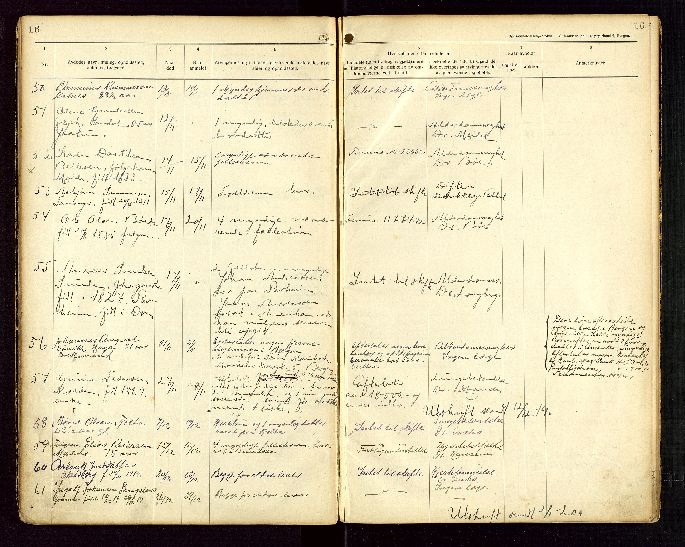 Håland lensmannskontor, AV/SAST-A-100100/Gga/L0002: "Dødsanmeldelser fra 6/9 1916 til 1926 i Haaland", 1916-1926, p. 16