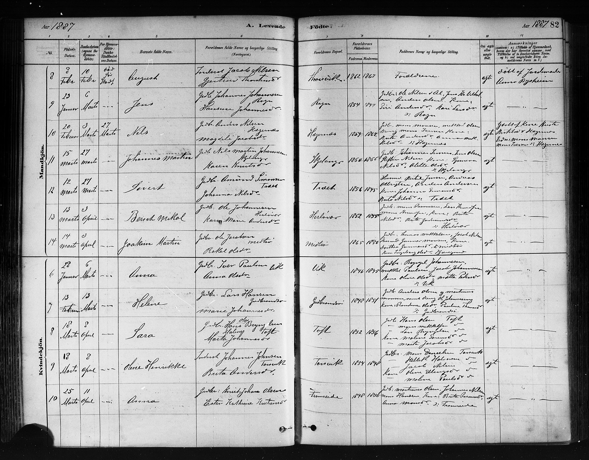 Herdla Sokneprestembete, AV/SAB-A-75701/H/Haa: Parish register (official) no. A 3, 1878-1890, p. 82