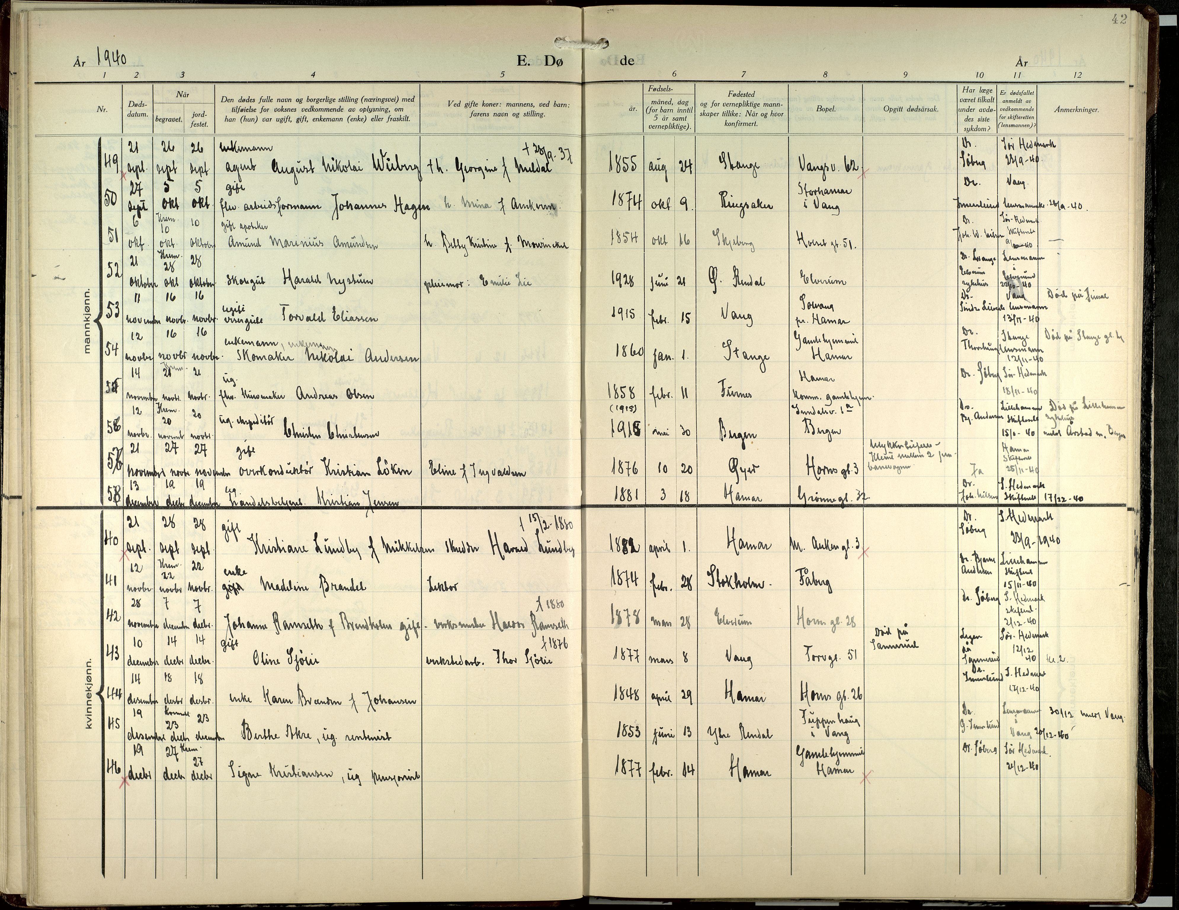 Hamar prestekontor, AV/SAH-DOMPH-002/H/Ha/Haa/L0007: Parish register (official) no. 7, 1933-1953, p. 42