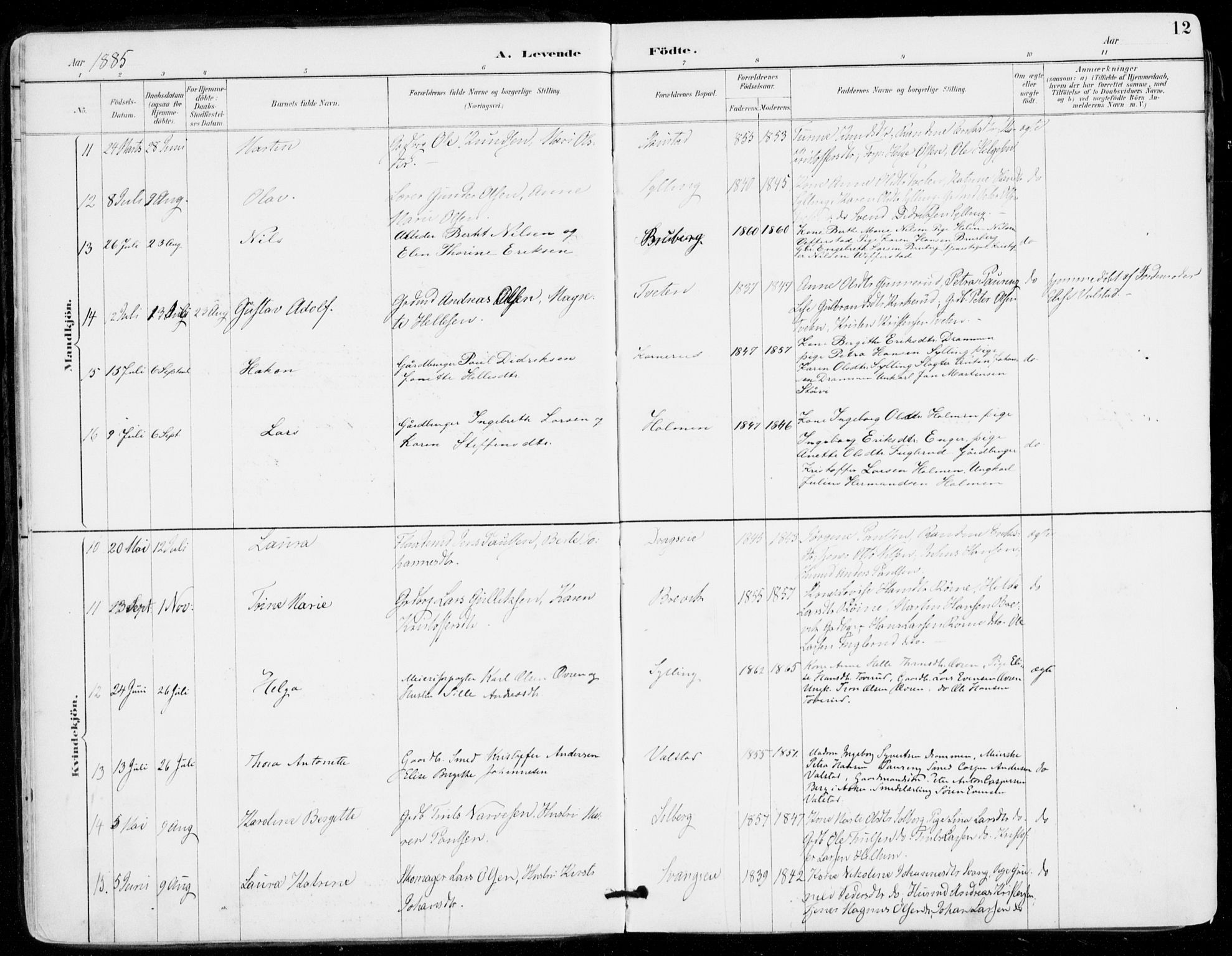 Sylling kirkebøker, AV/SAKO-A-247/F/Fa/L0001: Parish register (official) no. 1, 1883-1910, p. 12