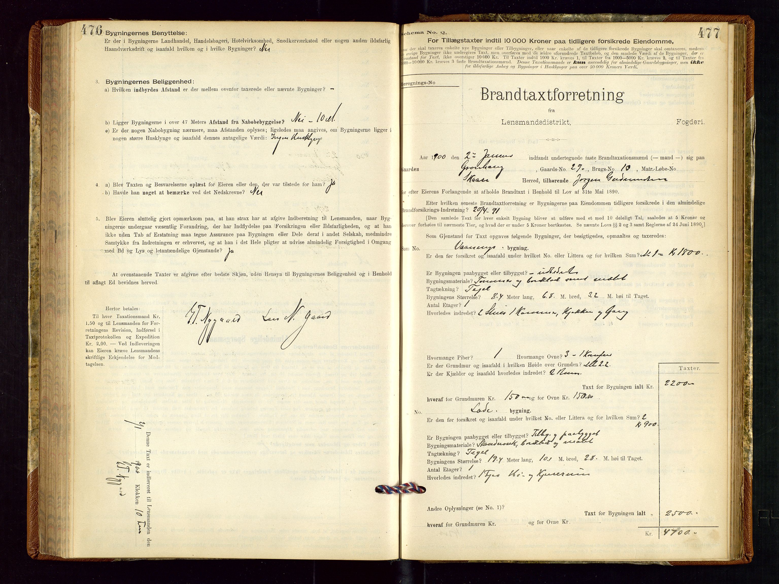 Torvestad lensmannskontor, AV/SAST-A-100307/1/Gob/L0001: "Brandtaxationsprotokol for Torvestad Lensmannsdistrikt", 1895-1904, p. 476-477