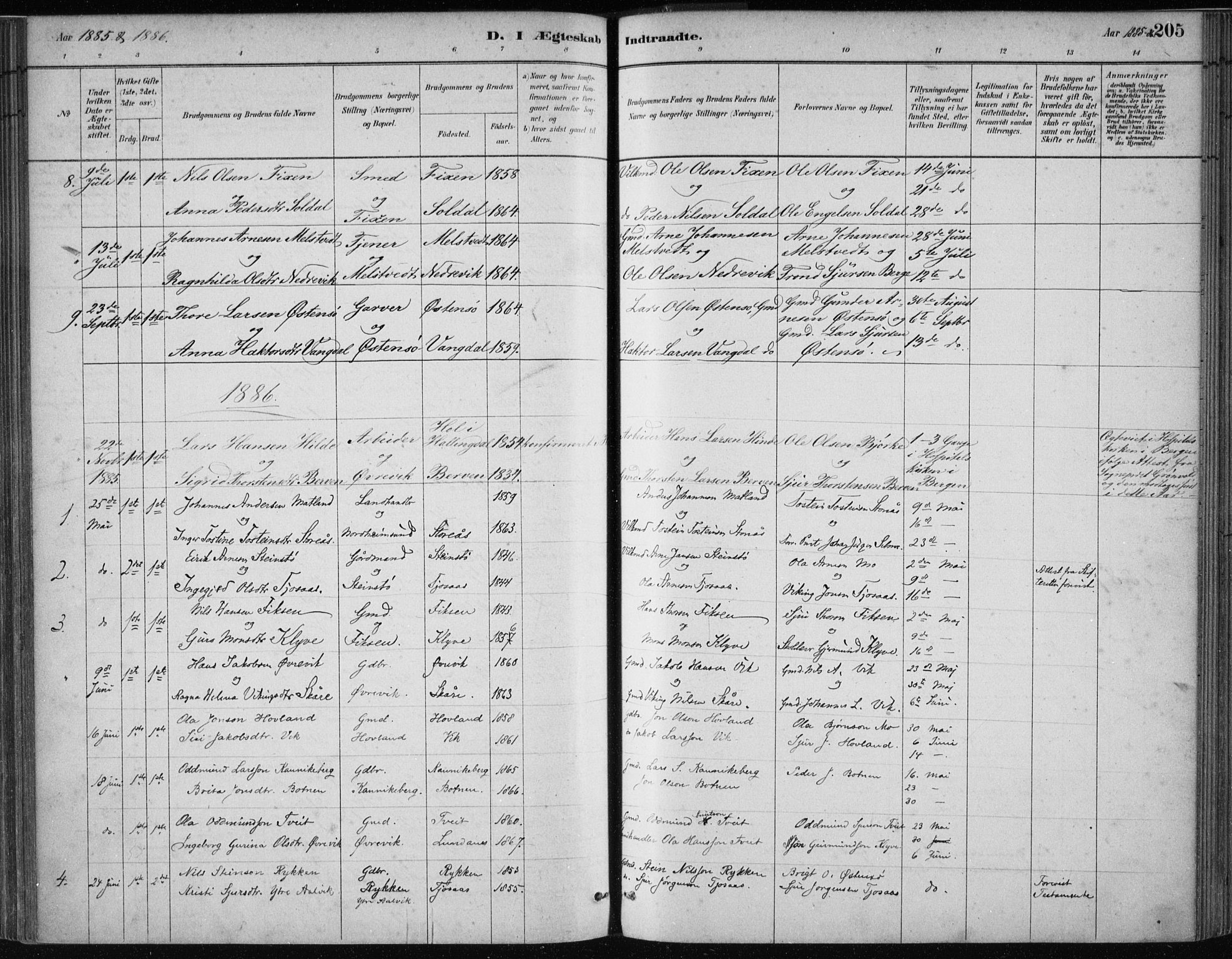 Kvam sokneprestembete, SAB/A-76201/H/Haa: Parish register (official) no. C  1, 1880-1906, p. 205