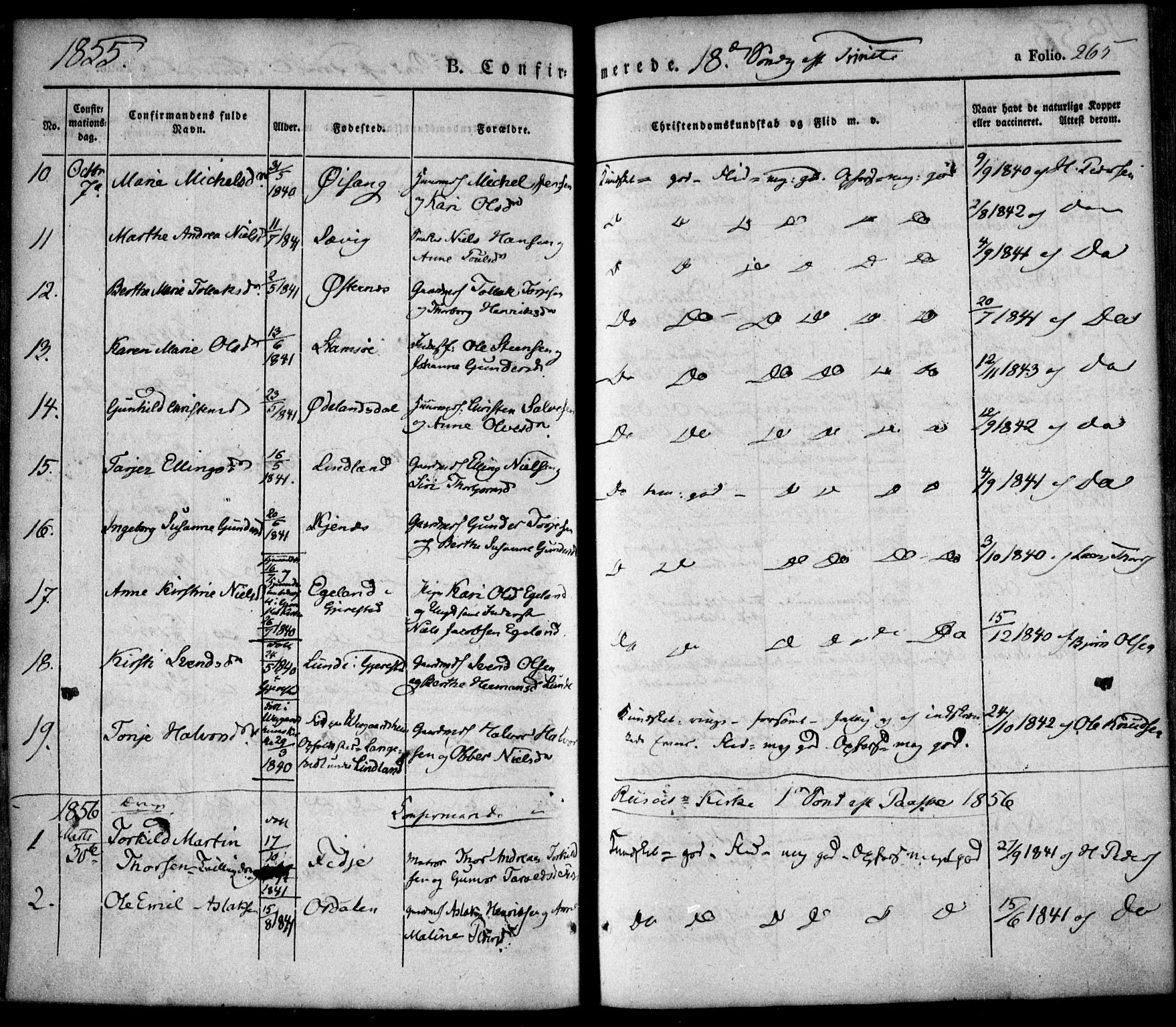 Søndeled sokneprestkontor, SAK/1111-0038/F/Fa/L0002: Parish register (official) no. A 2, 1839-1860, p. 265