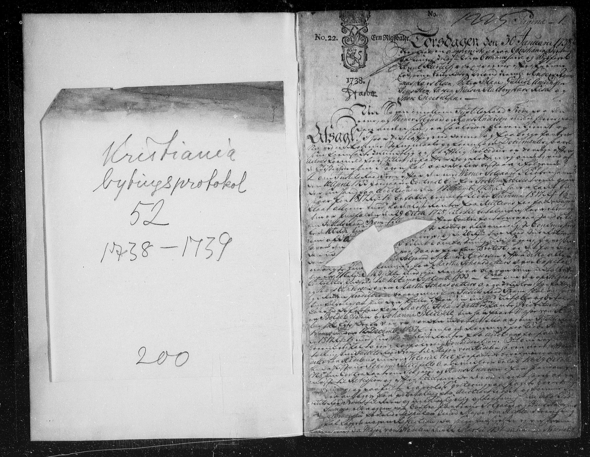 Christiania byfogd, SAO/A-11543/F/Fb/L0052: Tingbok, 1738-1739, p. 0-1