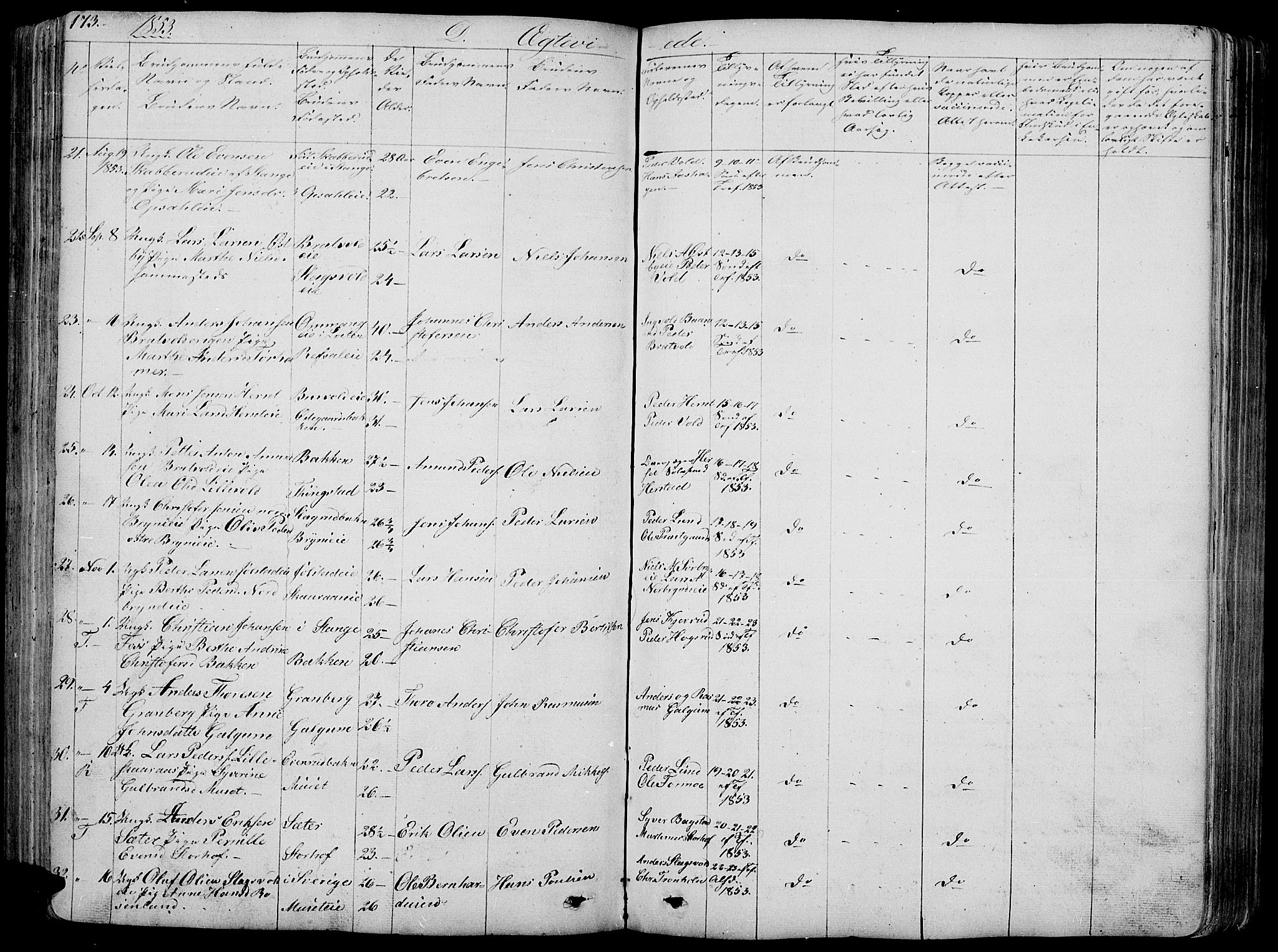 Romedal prestekontor, SAH/PREST-004/L/L0009: Parish register (copy) no. 9, 1846-1866, p. 173