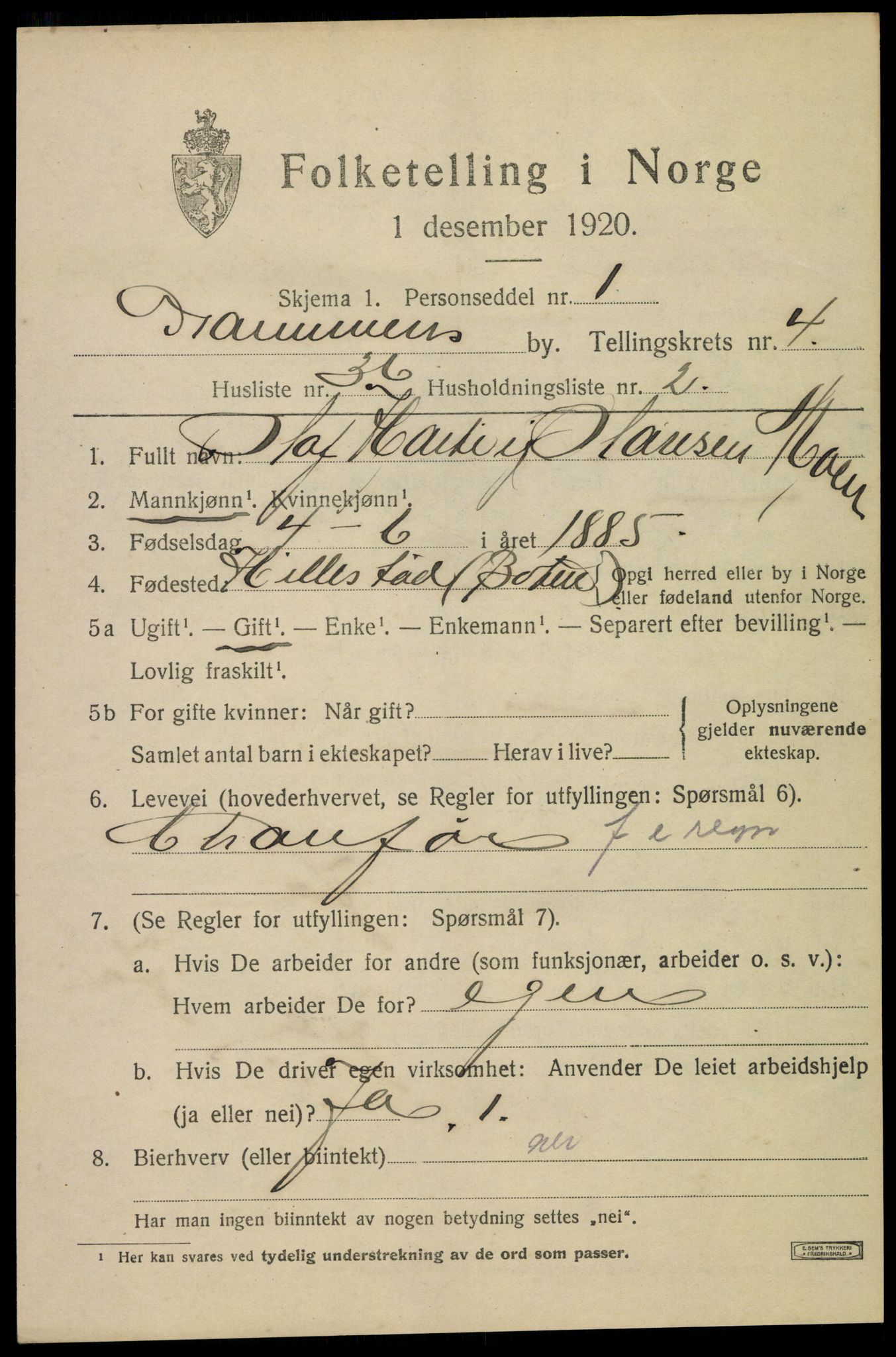 SAKO, 1920 census for Drammen, 1920, p. 33349