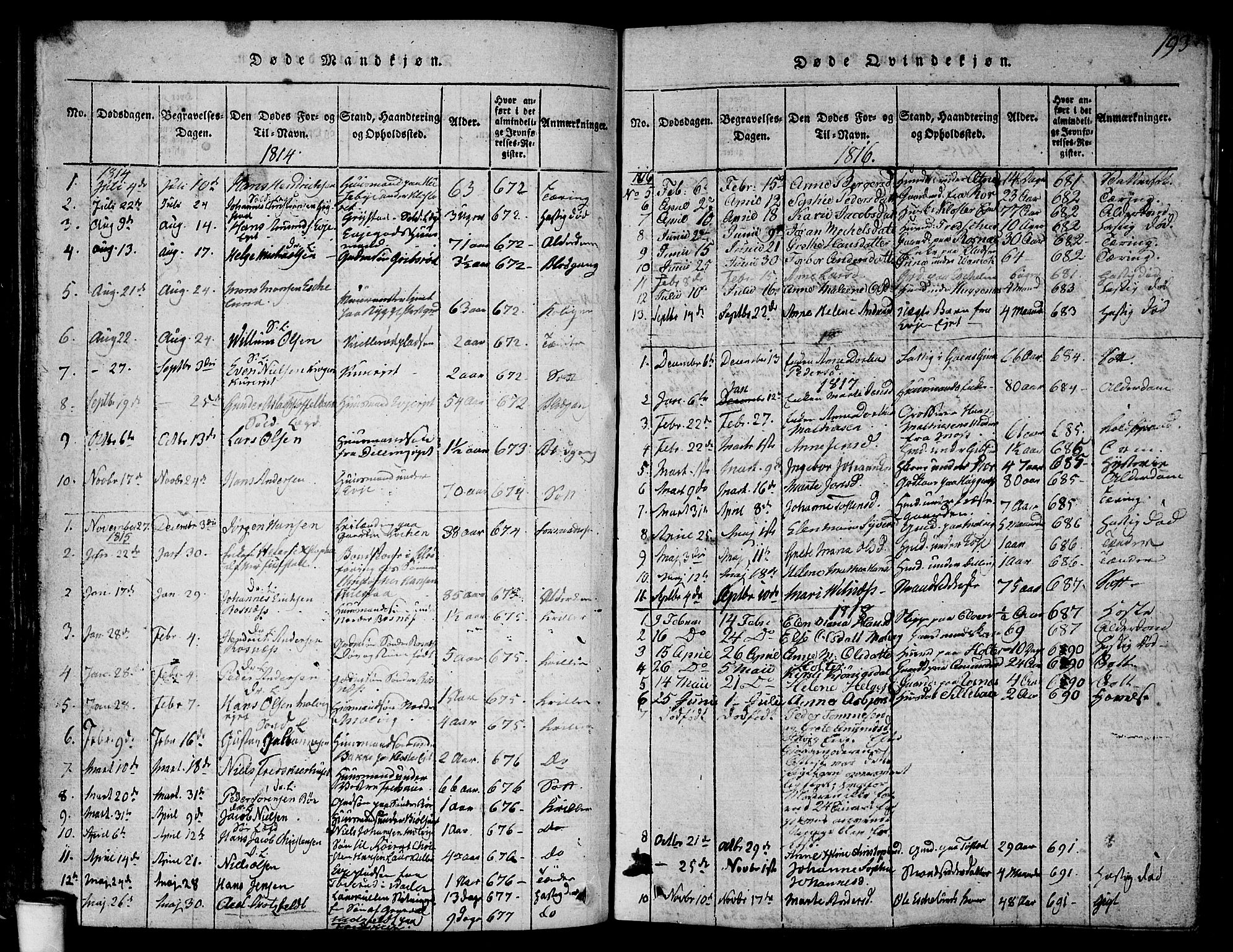 Rygge prestekontor Kirkebøker, SAO/A-10084b/F/Fa/L0003: Parish register (official) no. 3, 1814-1836, p. 192-193