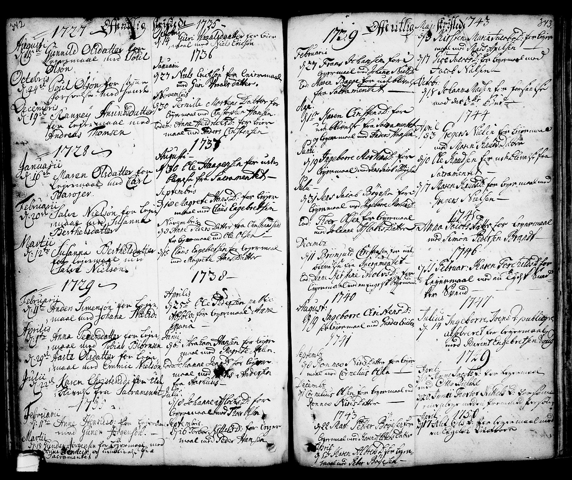 Kragerø kirkebøker, SAKO/A-278/F/Fa/L0001: Parish register (official) no. 1, 1702-1766, p. 342-343