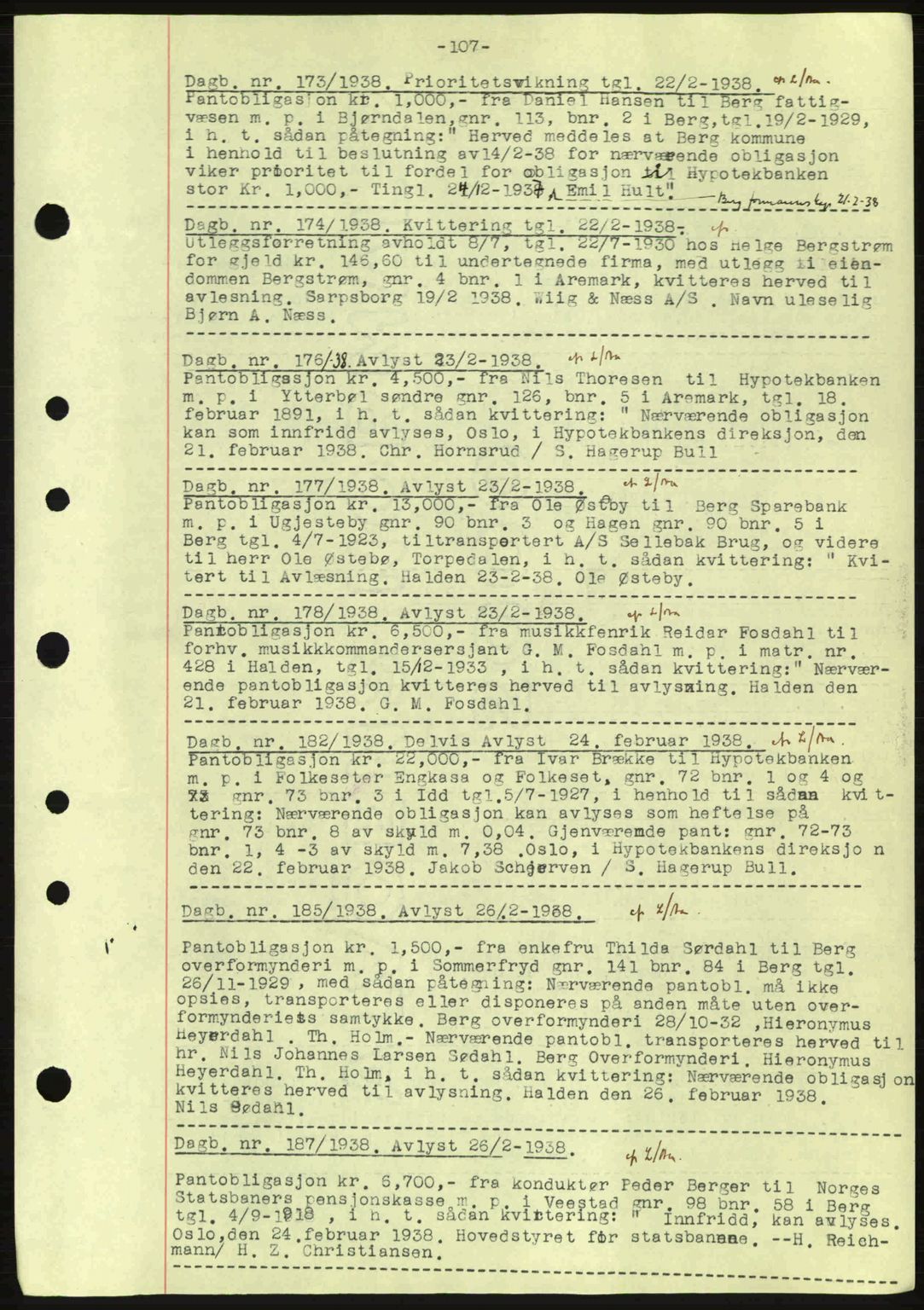 Idd og Marker sorenskriveri, AV/SAO-A-10283/G/Gb/Gbc/L0001: Mortgage book no. B1-3, 1936-1939, Diary no: : 173/1938