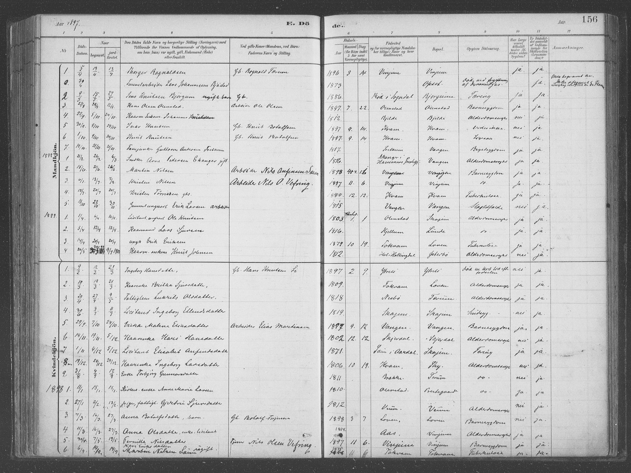 Aurland sokneprestembete, AV/SAB-A-99937/H/Ha/Hab/L0001: Parish register (official) no. B  1, 1880-1909, p. 156