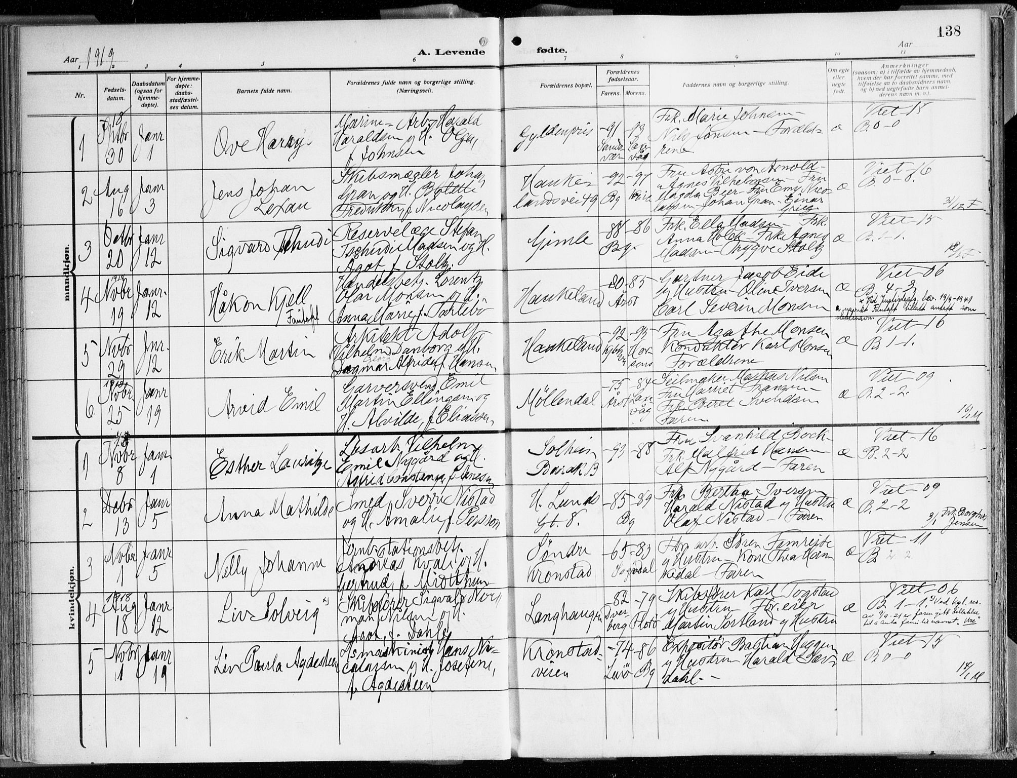 Årstad Sokneprestembete, AV/SAB-A-79301/H/Haa/L0003: Parish register (official) no. A 3, 1914-1919, p. 138