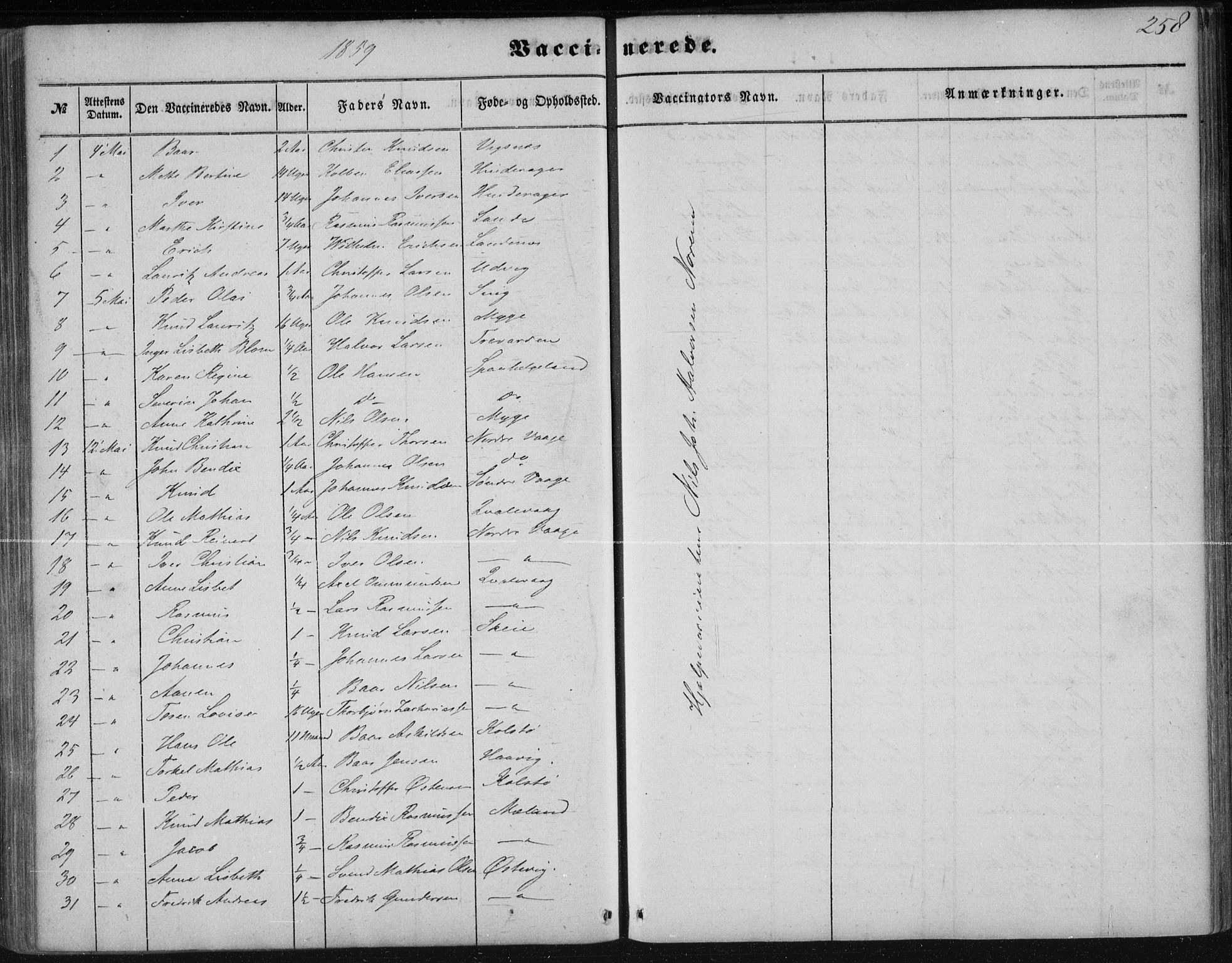 Avaldsnes sokneprestkontor, SAST/A -101851/H/Ha/Haa/L0009: Parish register (official) no. A 9, 1853-1865, p. 258