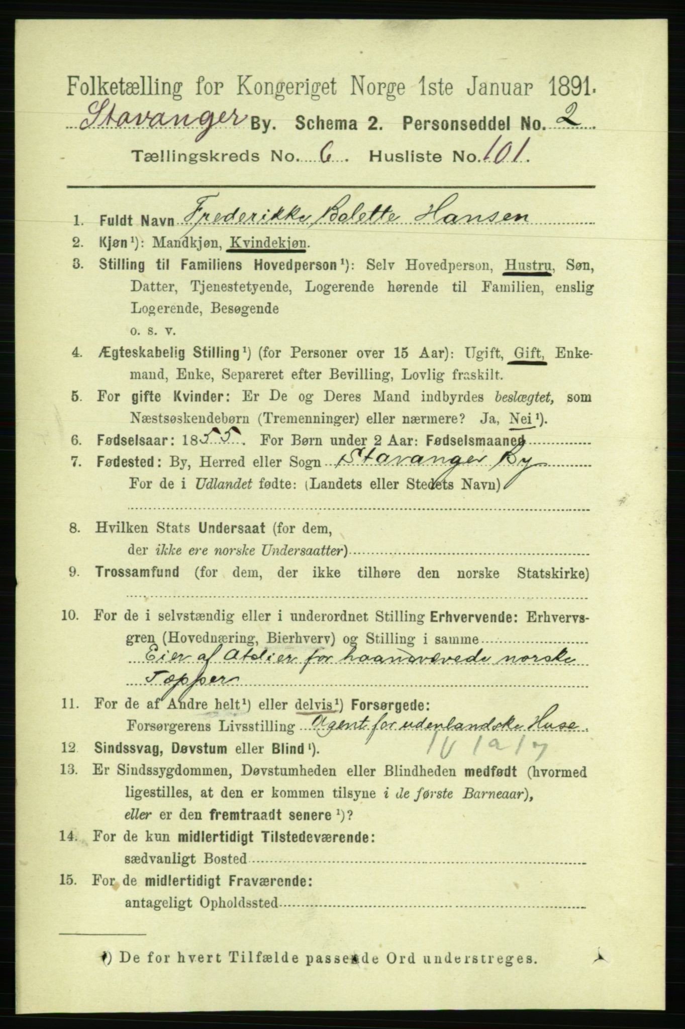 RA, 1891 census for 1103 Stavanger, 1891, p. 10898