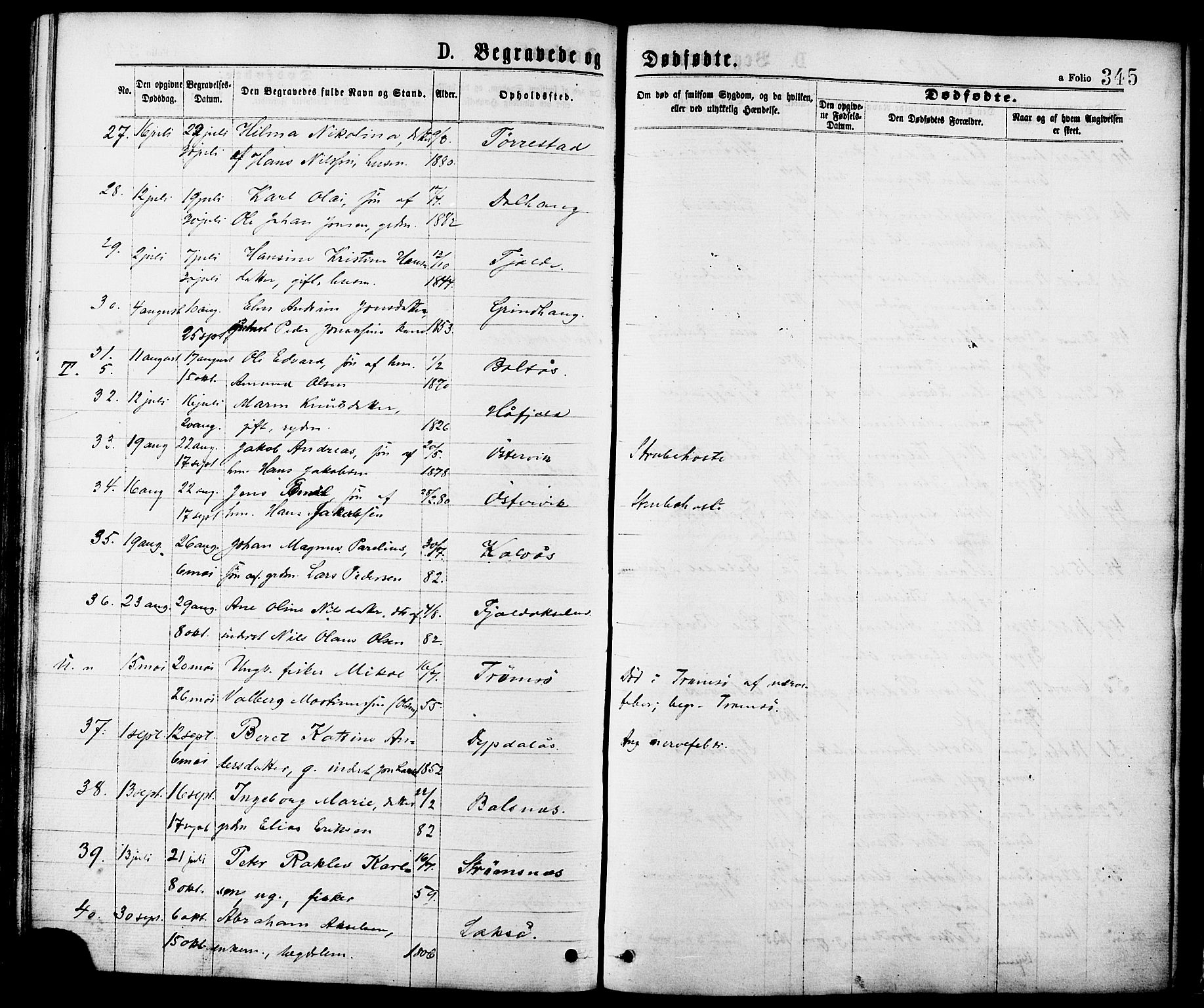 Ministerialprotokoller, klokkerbøker og fødselsregistre - Nordland, AV/SAT-A-1459/863/L0897: Parish register (official) no. 863A09, 1872-1886, p. 345