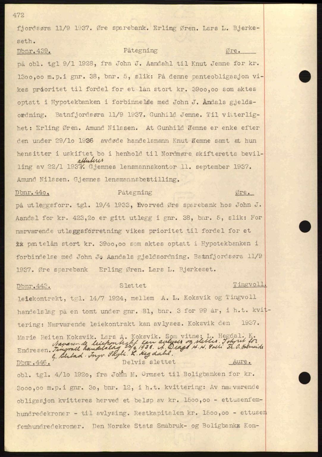 Nordmøre sorenskriveri, AV/SAT-A-4132/1/2/2Ca: Mortgage book no. C80, 1936-1939, Diary no: : 439/1938