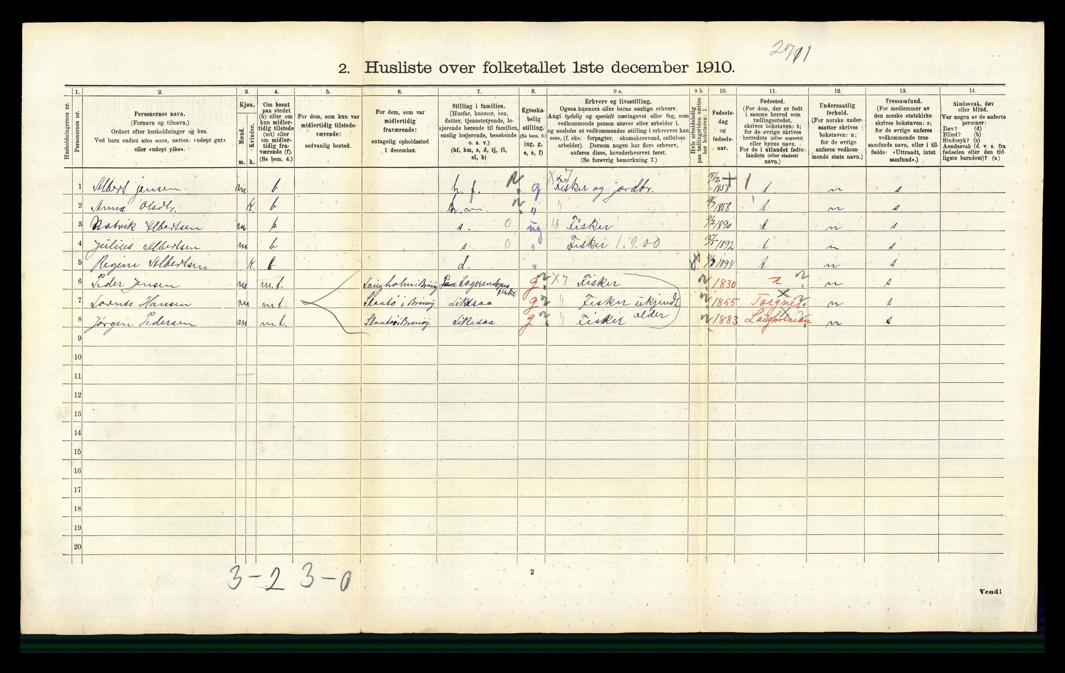 RA, 1910 census for Brønnøy, 1910, p. 180