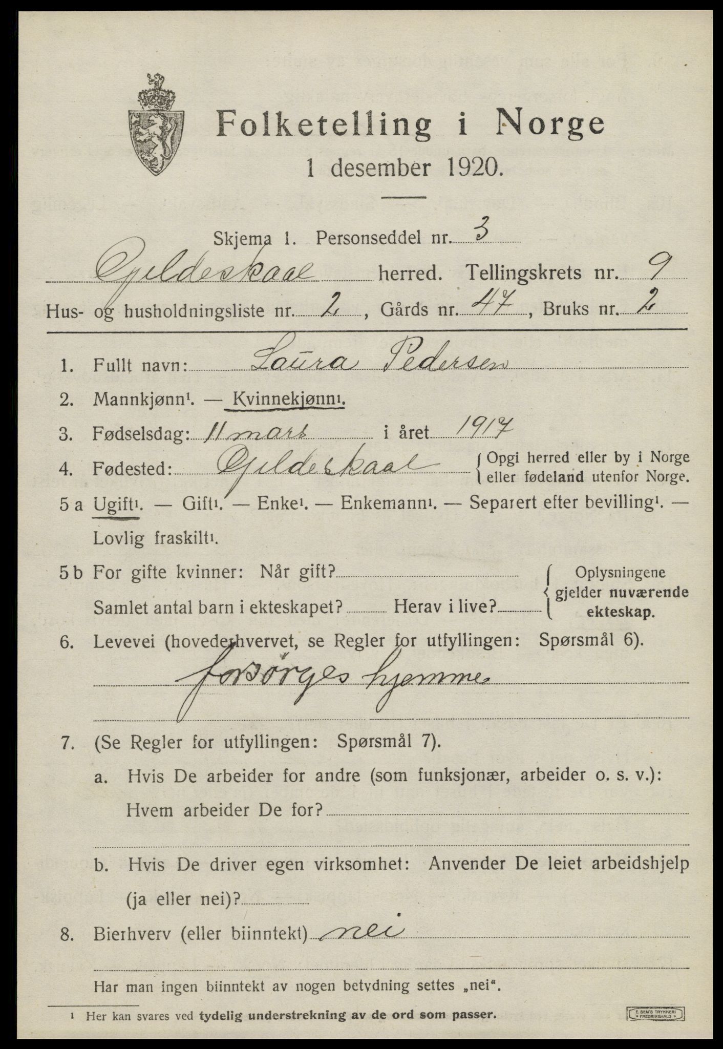 SAT, 1920 census for Gildeskål, 1920, p. 5810