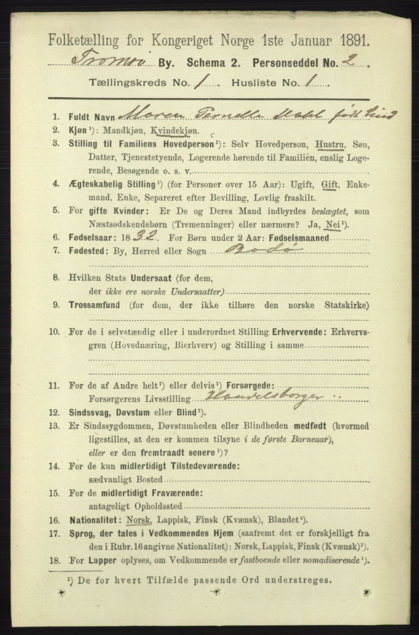 RA, 1891 census for 1902 Tromsø, 1891, p. 292