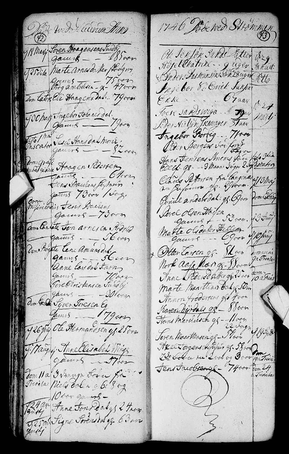 Hurum kirkebøker, AV/SAKO-A-229/F/Fa/L0004: Parish register (official) no. 4, 1733-1757, p. 42-43