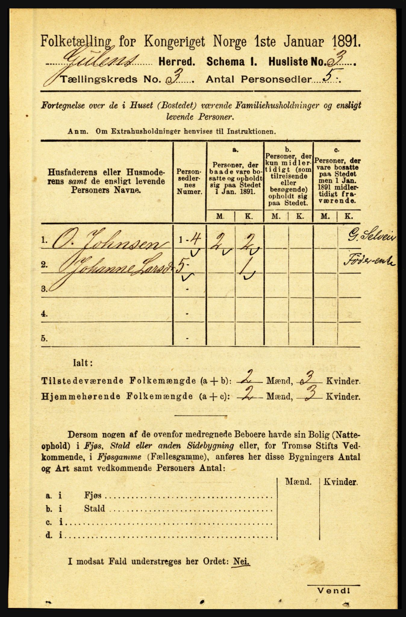 RA, 1891 census for 1411 Gulen, 1891, p. 850