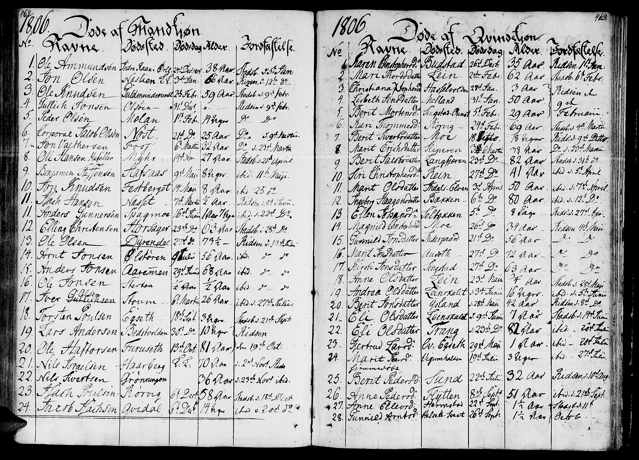 Ministerialprotokoller, klokkerbøker og fødselsregistre - Sør-Trøndelag, SAT/A-1456/646/L0607: Parish register (official) no. 646A05, 1806-1815, p. 462-463