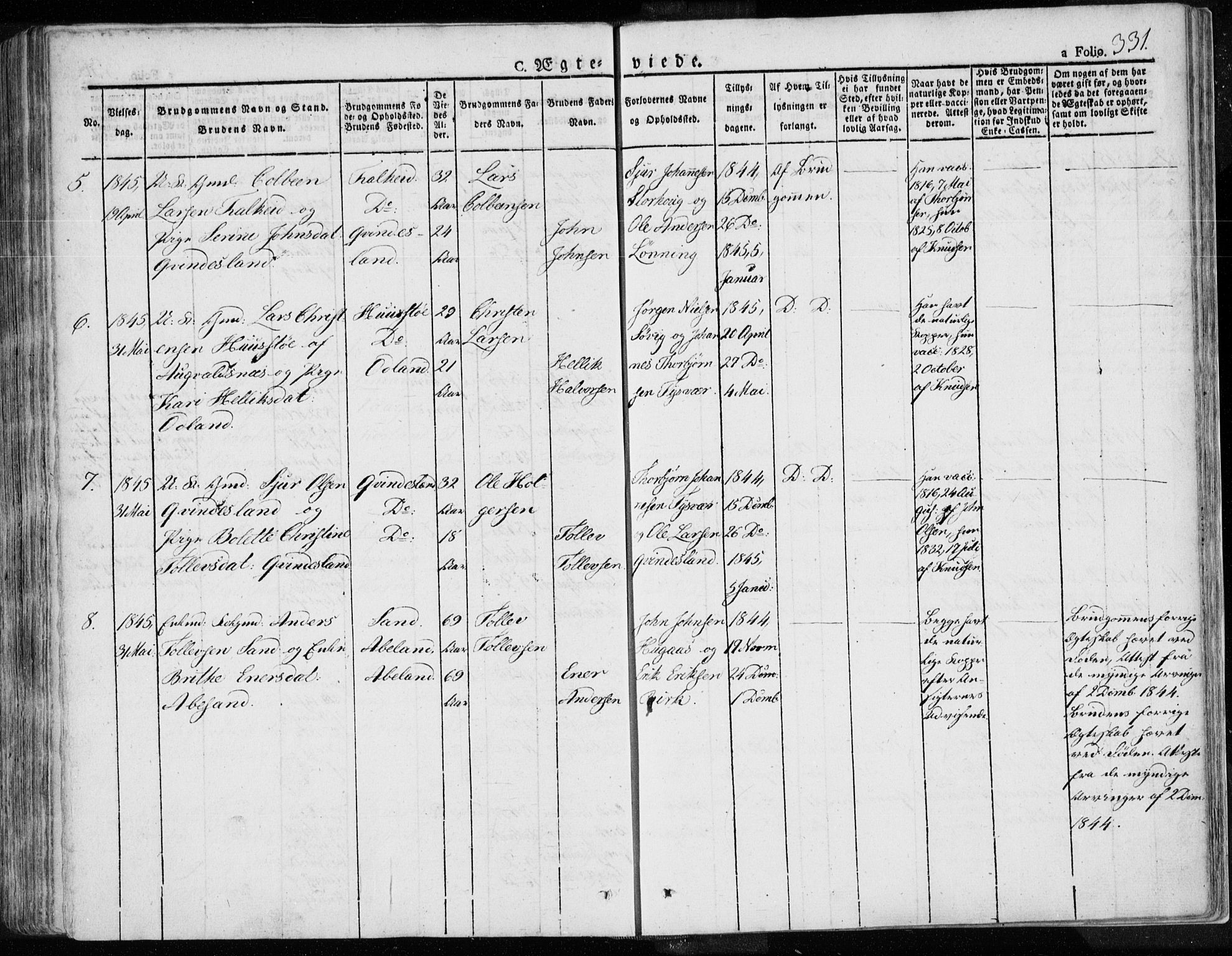 Tysvær sokneprestkontor, SAST/A -101864/H/Ha/Haa/L0001: Parish register (official) no. A 1.1, 1831-1856, p. 331