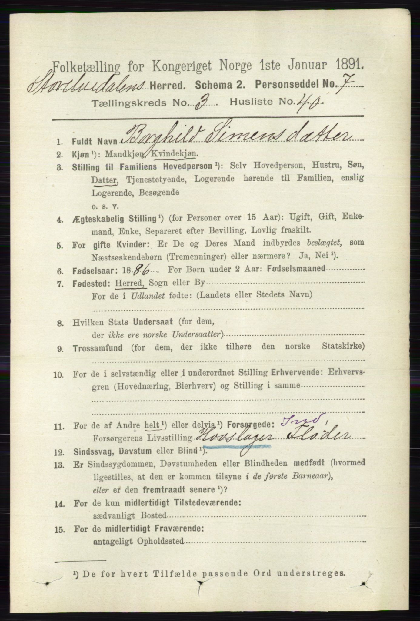 RA, 1891 census for 0430 Stor-Elvdal, 1891, p. 1121