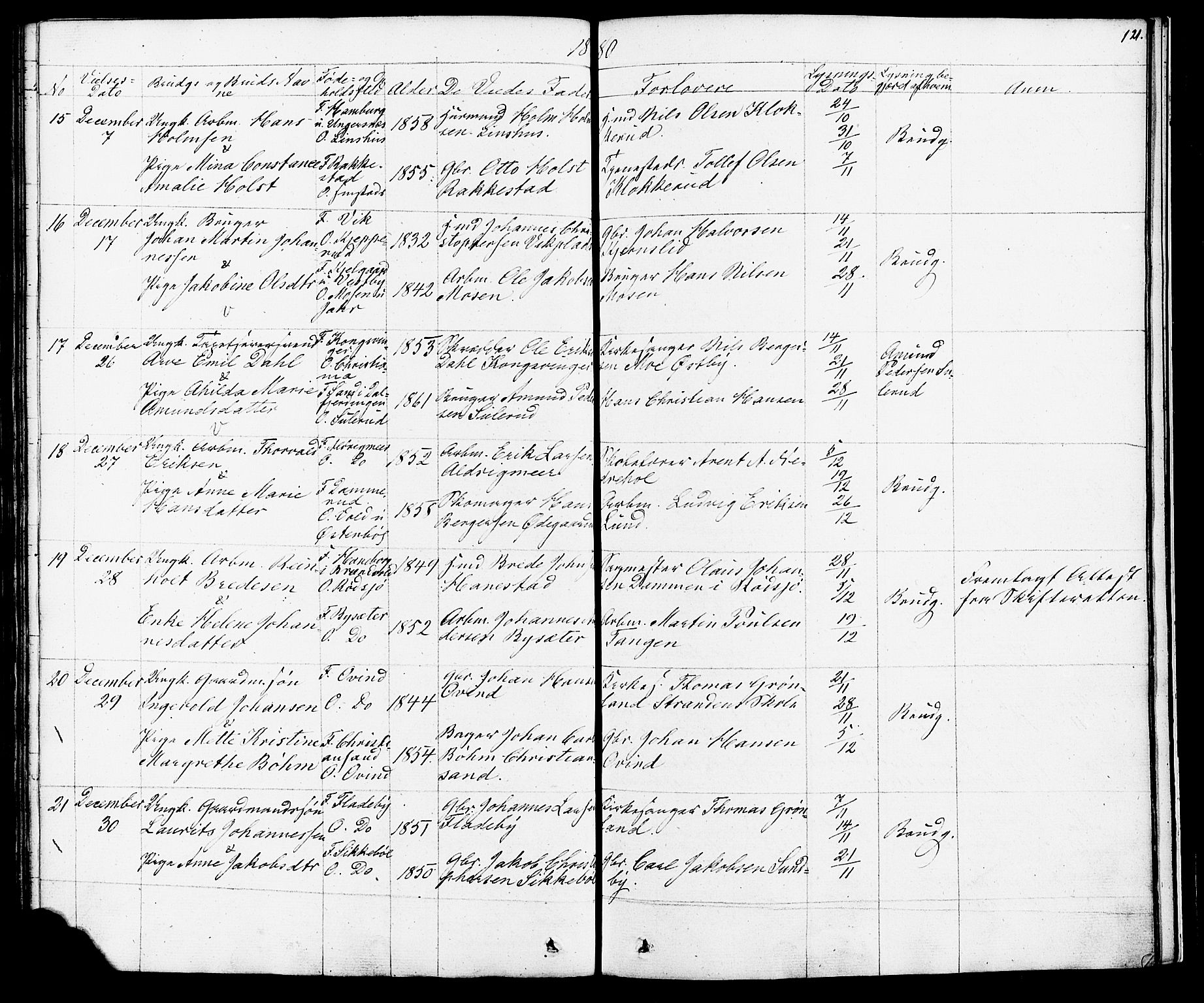 Enebakk prestekontor Kirkebøker, SAO/A-10171c/F/Fa/L0012: Parish register (official) no. I 12, 1832-1882, p. 121