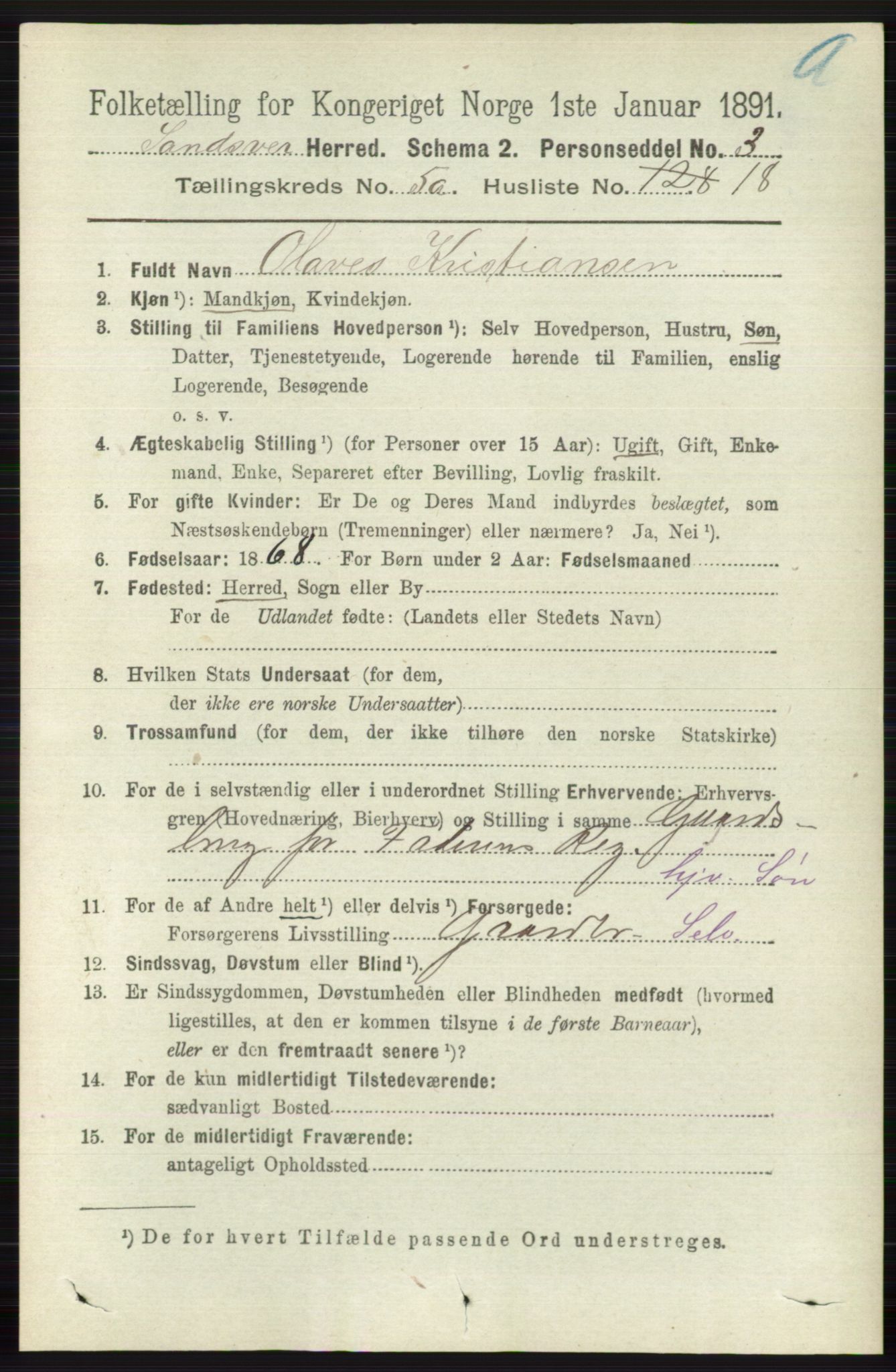 RA, 1891 census for 0629 Sandsvær, 1891, p. 2585