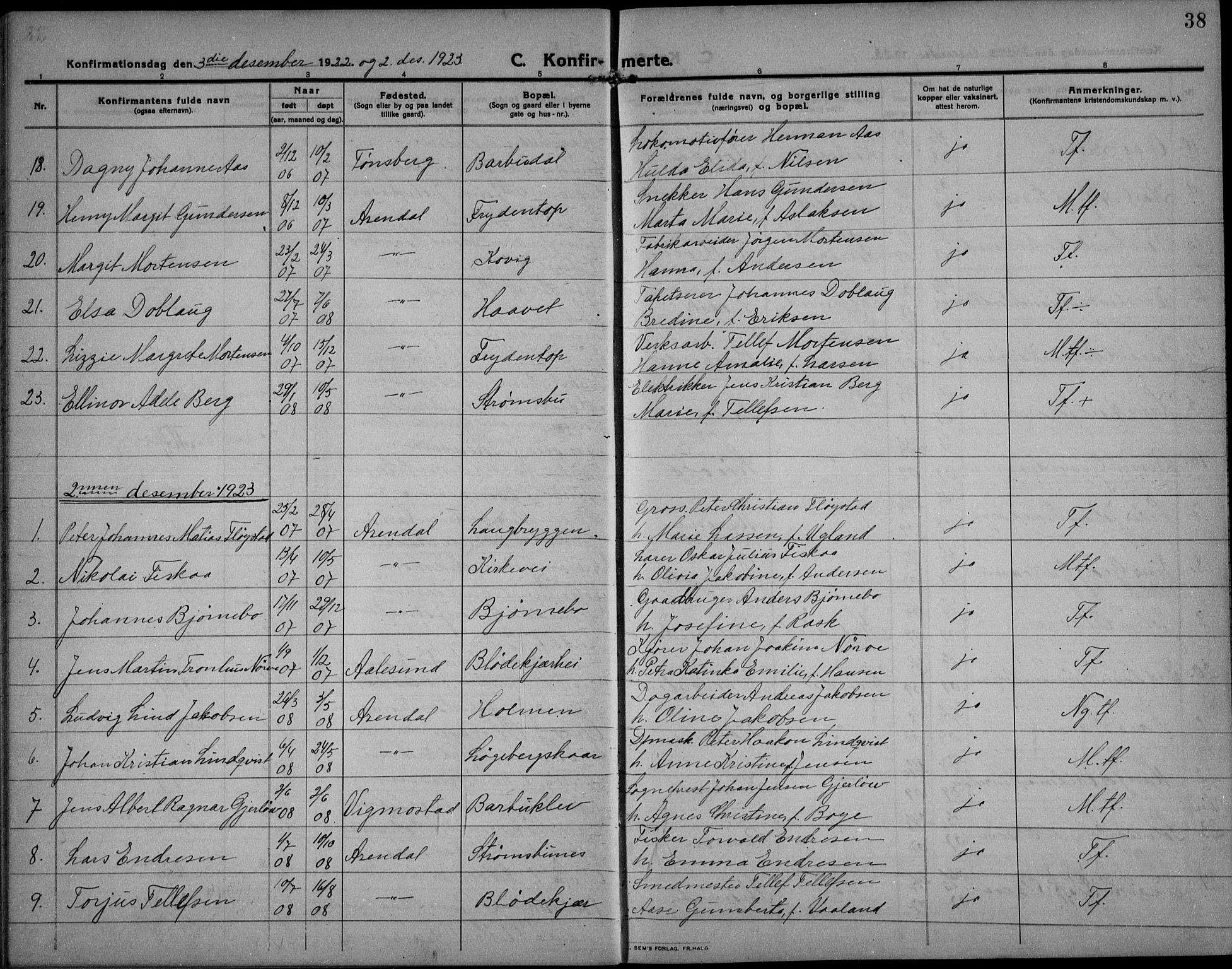 Barbu sokneprestkontor, AV/SAK-1111-0003/F/Fb/L0004: Parish register (copy) no. B 4, 1911-1936, p. 38