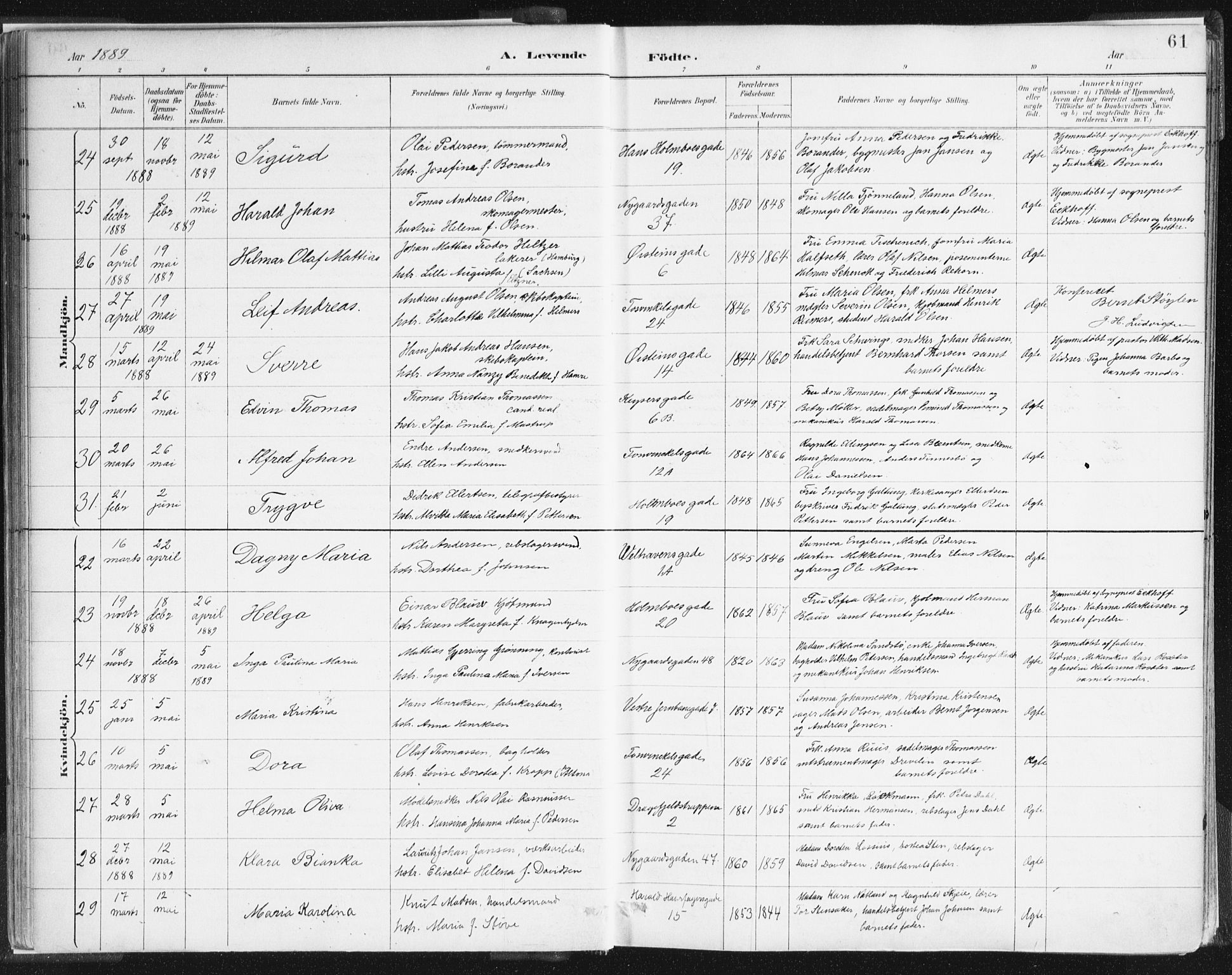 Johanneskirken sokneprestembete, AV/SAB-A-76001/H/Haa/L0001: Parish register (official) no. A 1, 1885-1900, p. 61