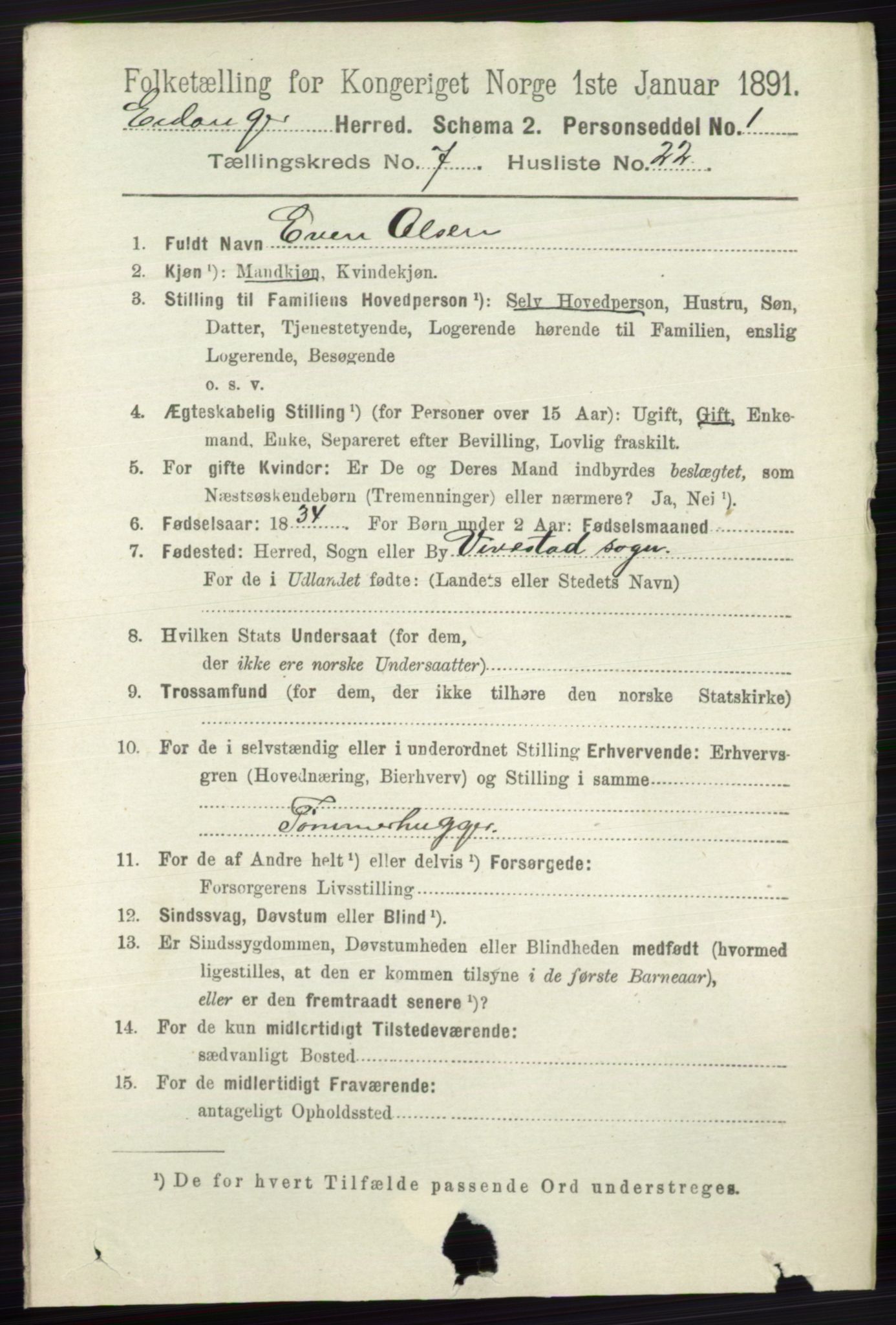 RA, 1891 census for 0813 Eidanger, 1891, p. 2882