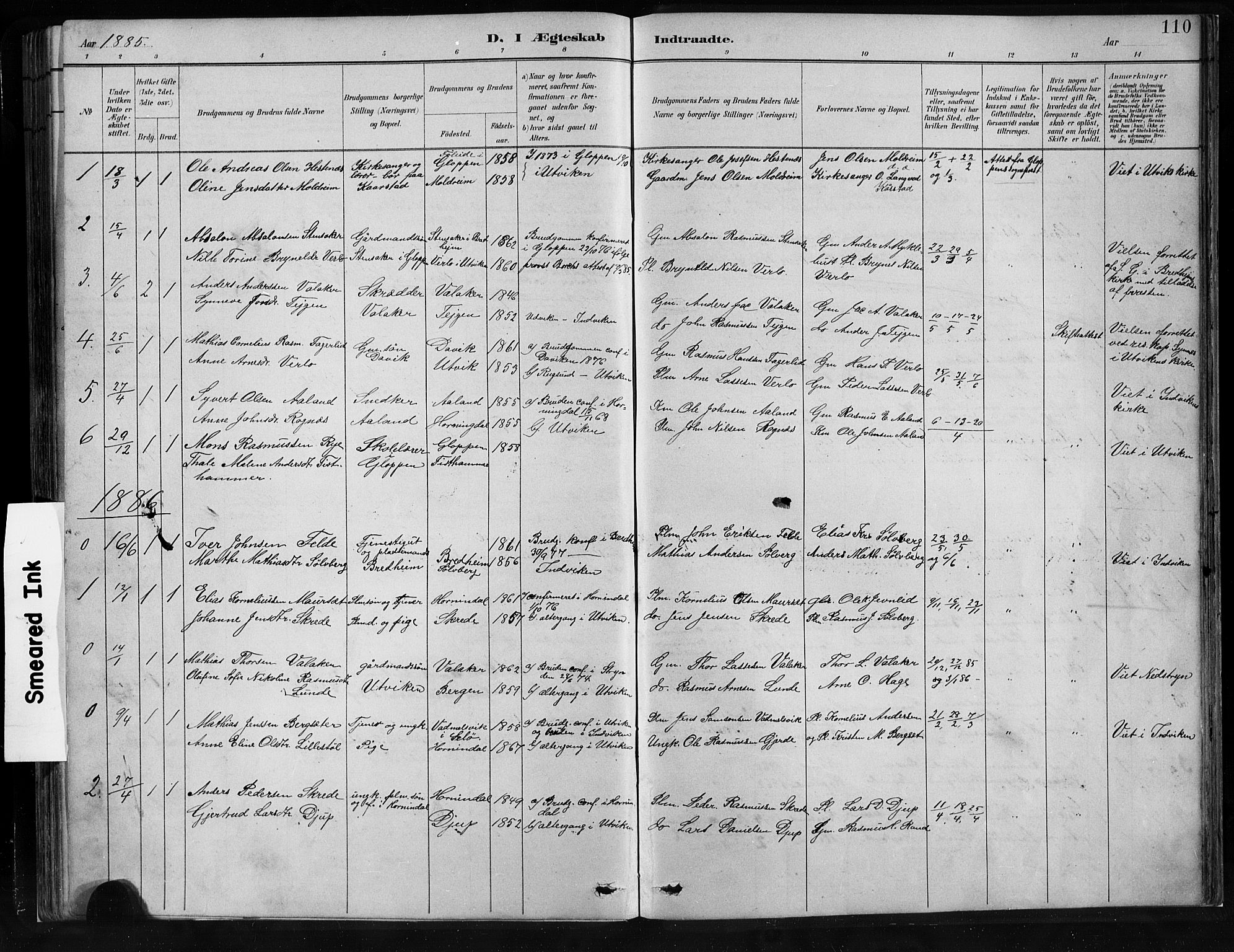 Innvik sokneprestembete, SAB/A-80501: Parish register (copy) no. C 3, 1883-1911, p. 110