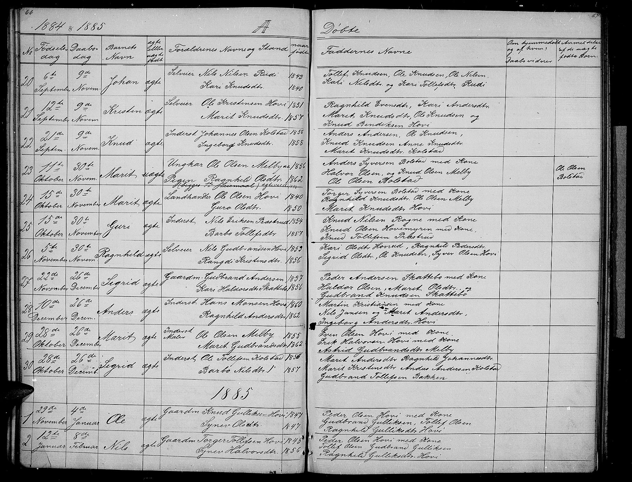 Øystre Slidre prestekontor, SAH/PREST-138/H/Ha/Hab/L0003: Parish register (copy) no. 3, 1866-1886, p. 66-67
