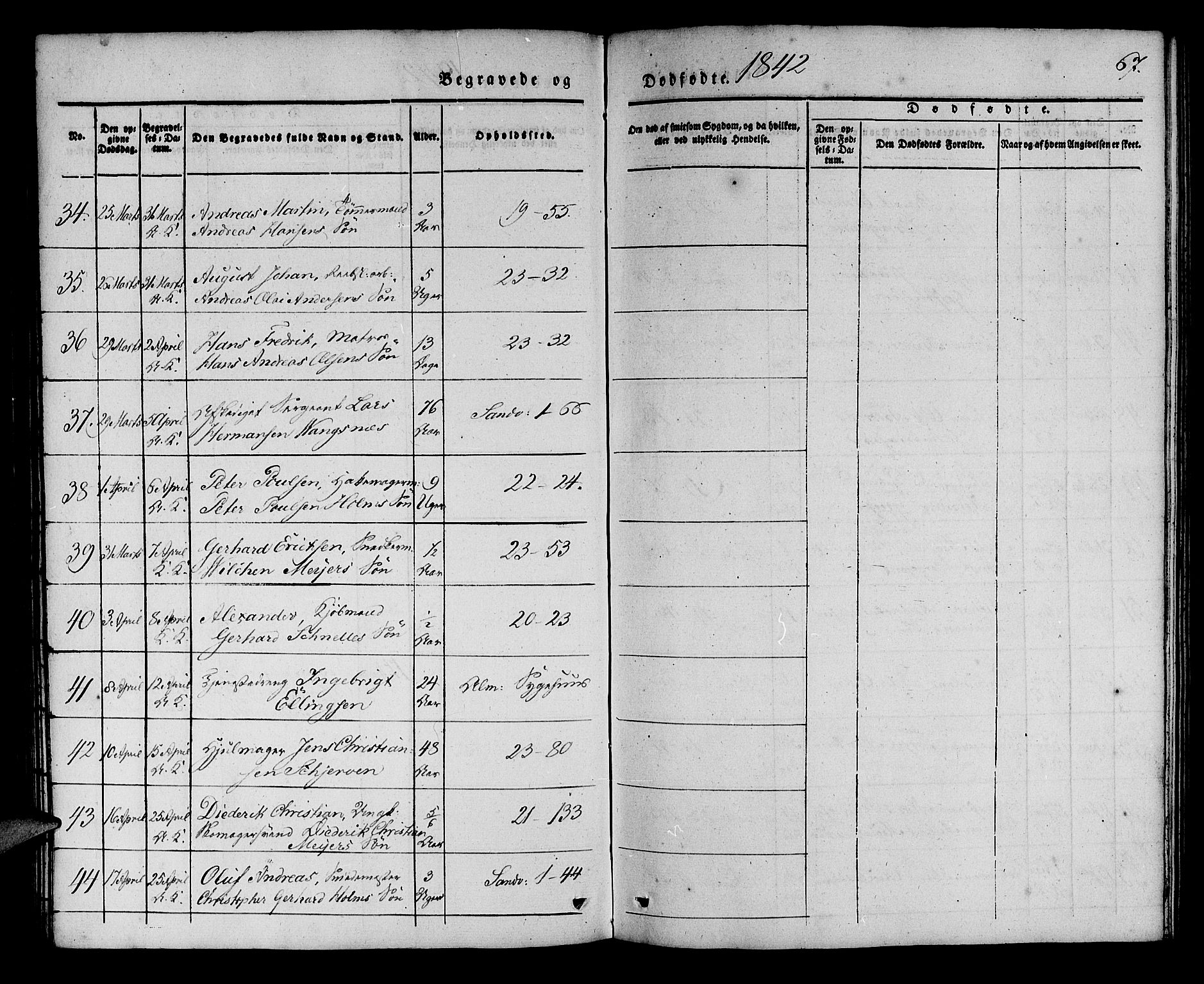 Korskirken sokneprestembete, SAB/A-76101/H/Haa/L0043: Parish register (official) no. E 1, 1834-1848, p. 67